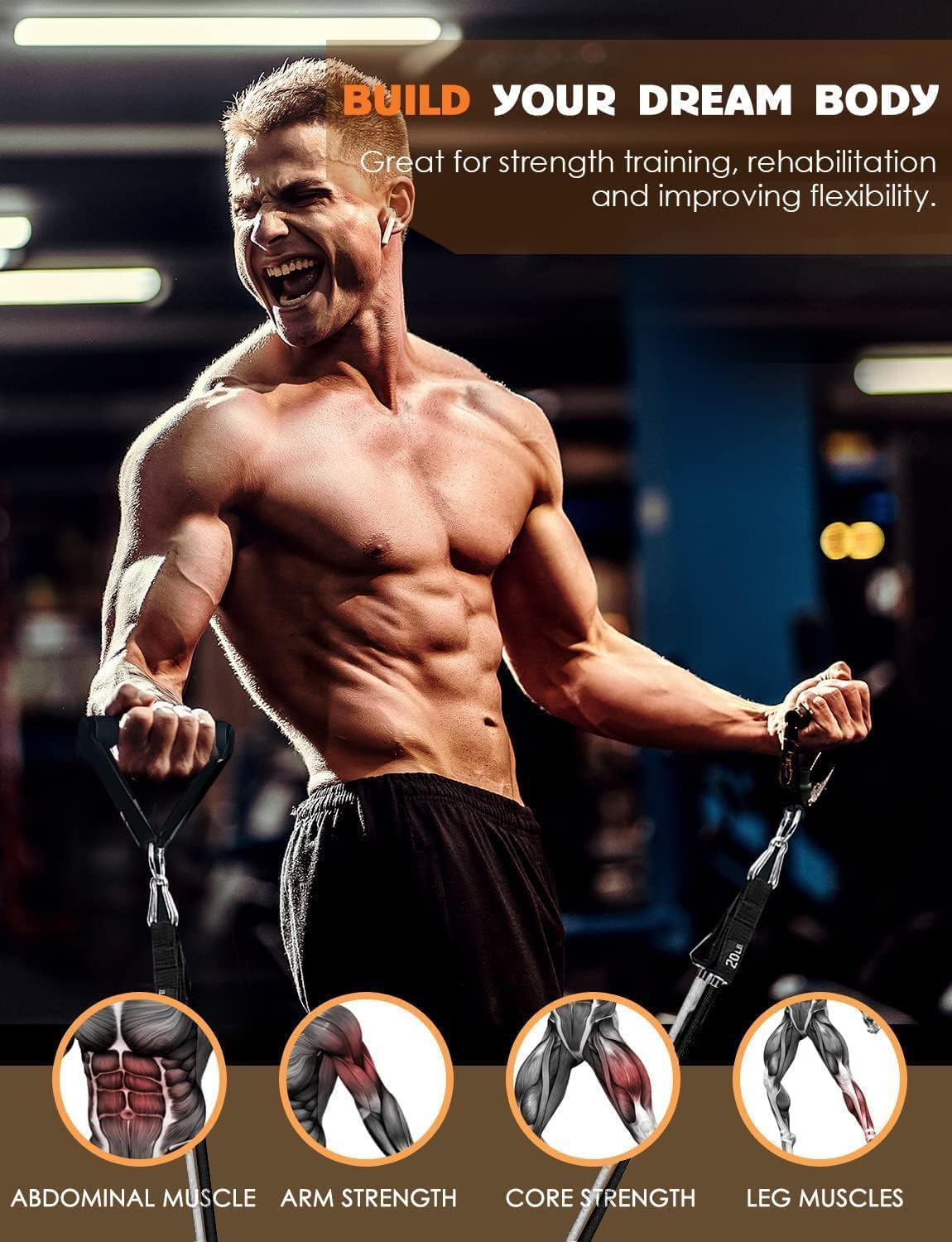 WHATAFIT Bandas de resistencia, bandas de ejercicio, bandas de resistencia para entrenamiento, bandas de entrenamiento con asas para hombres y