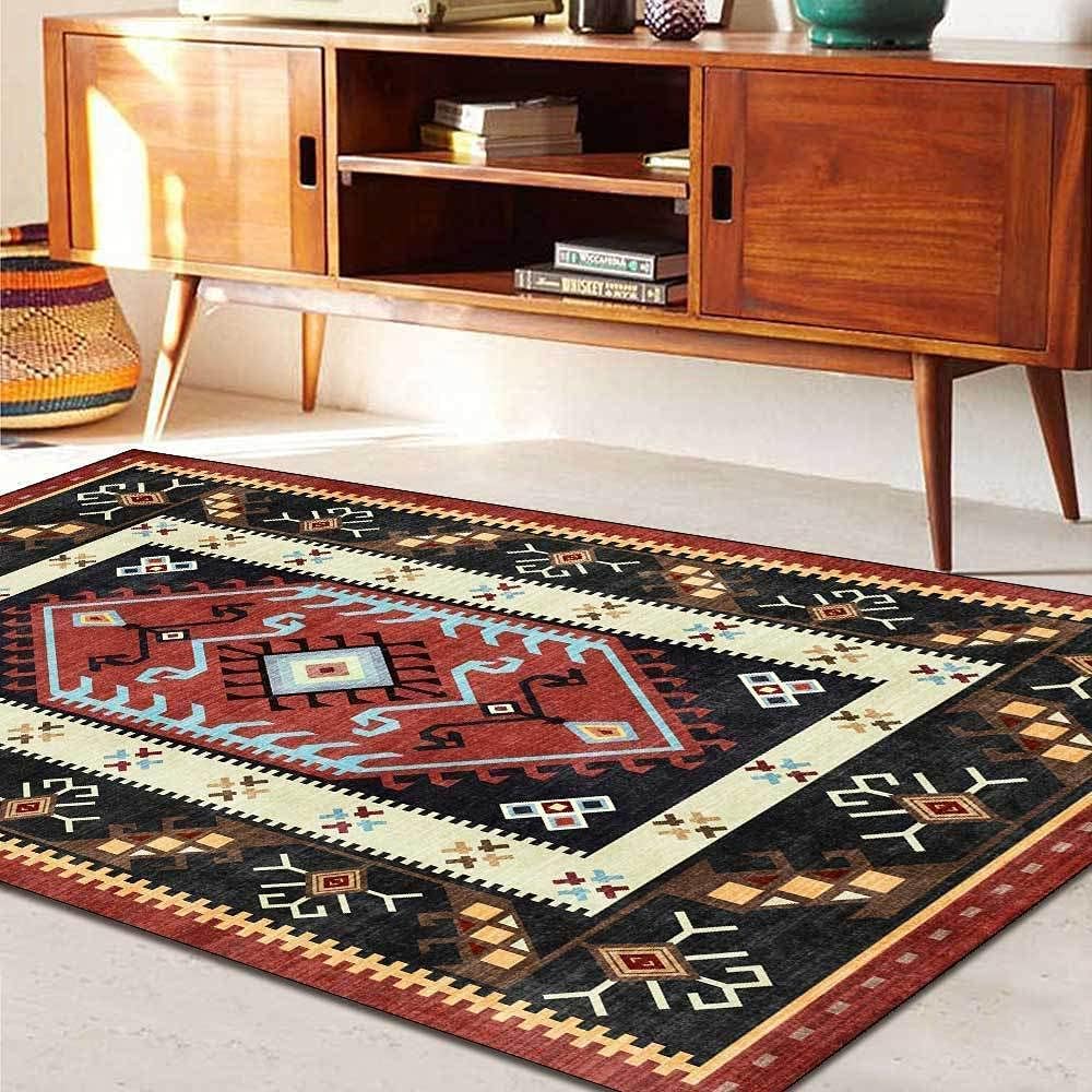Alfombra de sala de estar Alfombras de área grande Rojo-Marrón-Negro Geométrico Estilo Tradicional para Dormitorio & Decoración del Hogar80*120