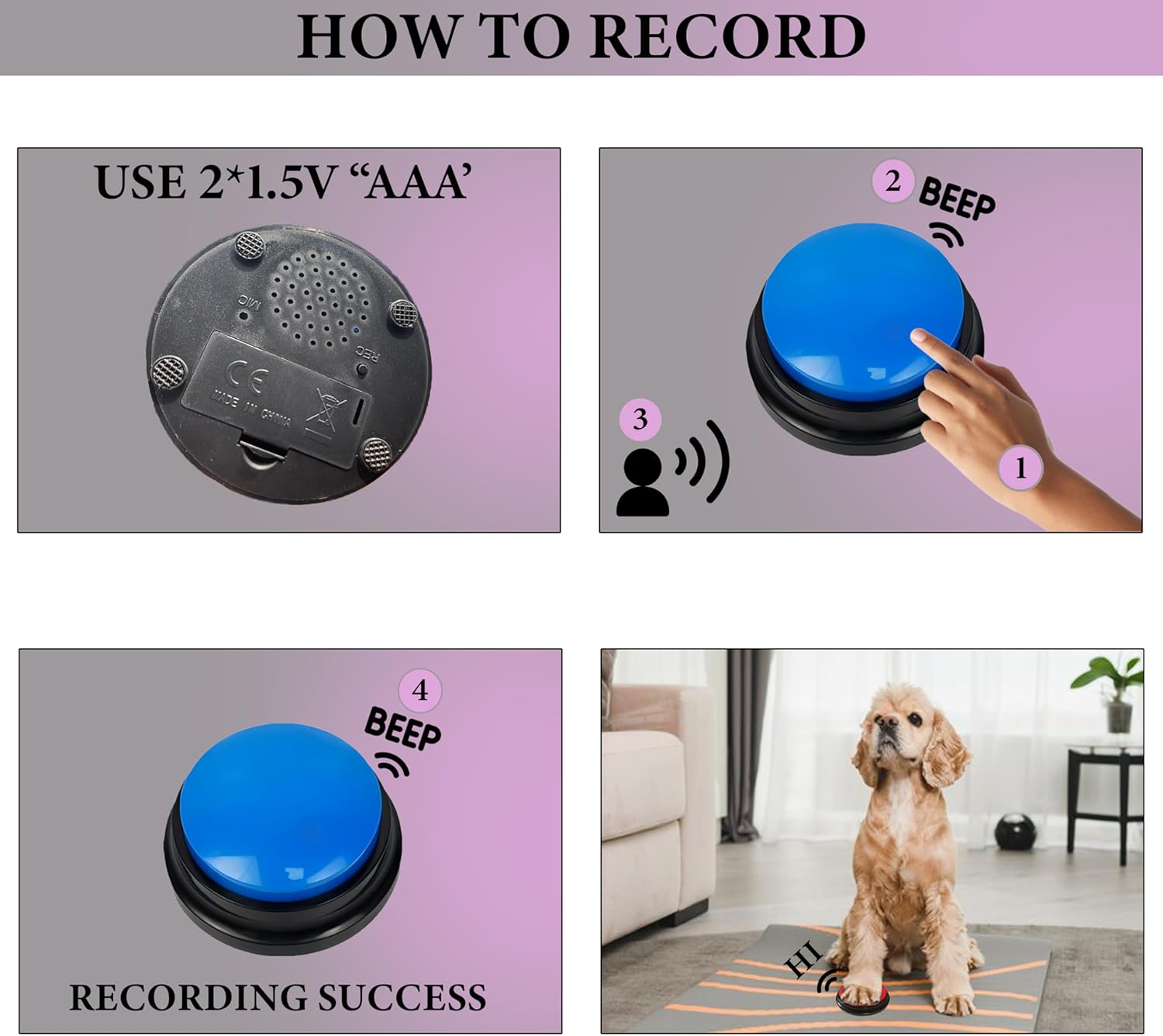 ZENSKU Botón para perros – Paquete de inicio de comunicación para mascotas  4 botones de entrenamiento  Grabación y reproducción de 30 segundos