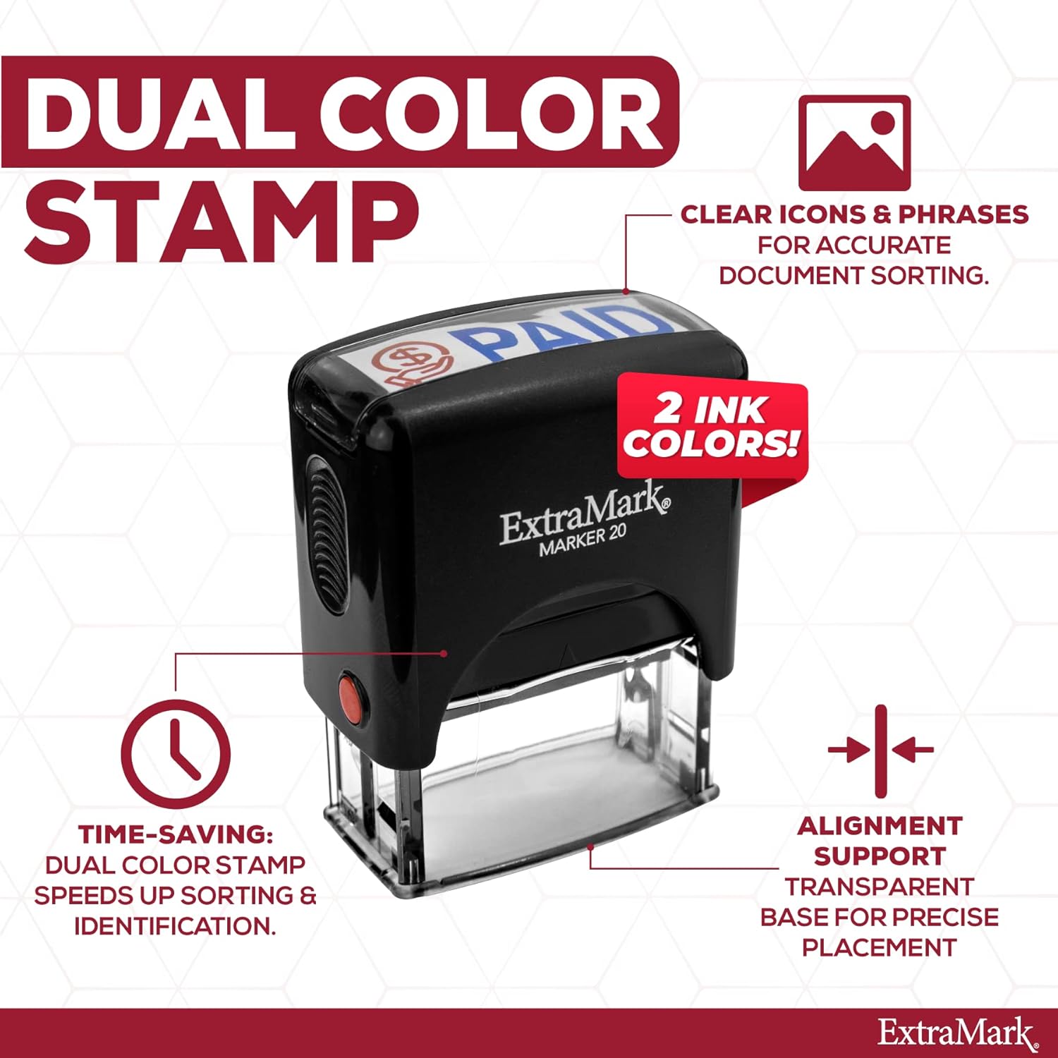 ExtraMark Sello de goma autoentintado de doble color (Rush) Sello de oficina de 2 colores – Pequeño