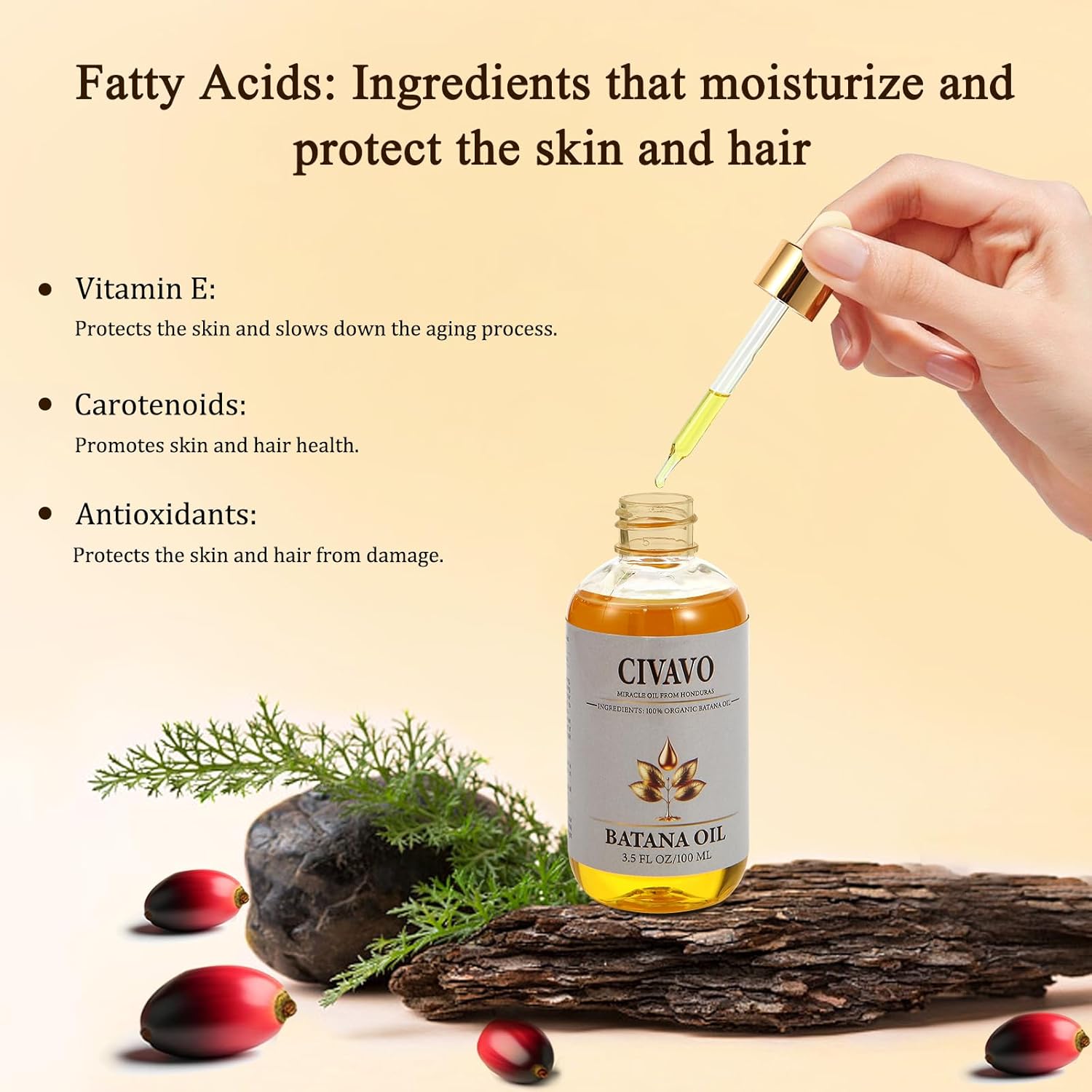 Civavo Aceite de batana orgánico para cabello, 100% puro natural prensado nutritivo aceite de batana mascarilla para el cabello contra la pérdida de