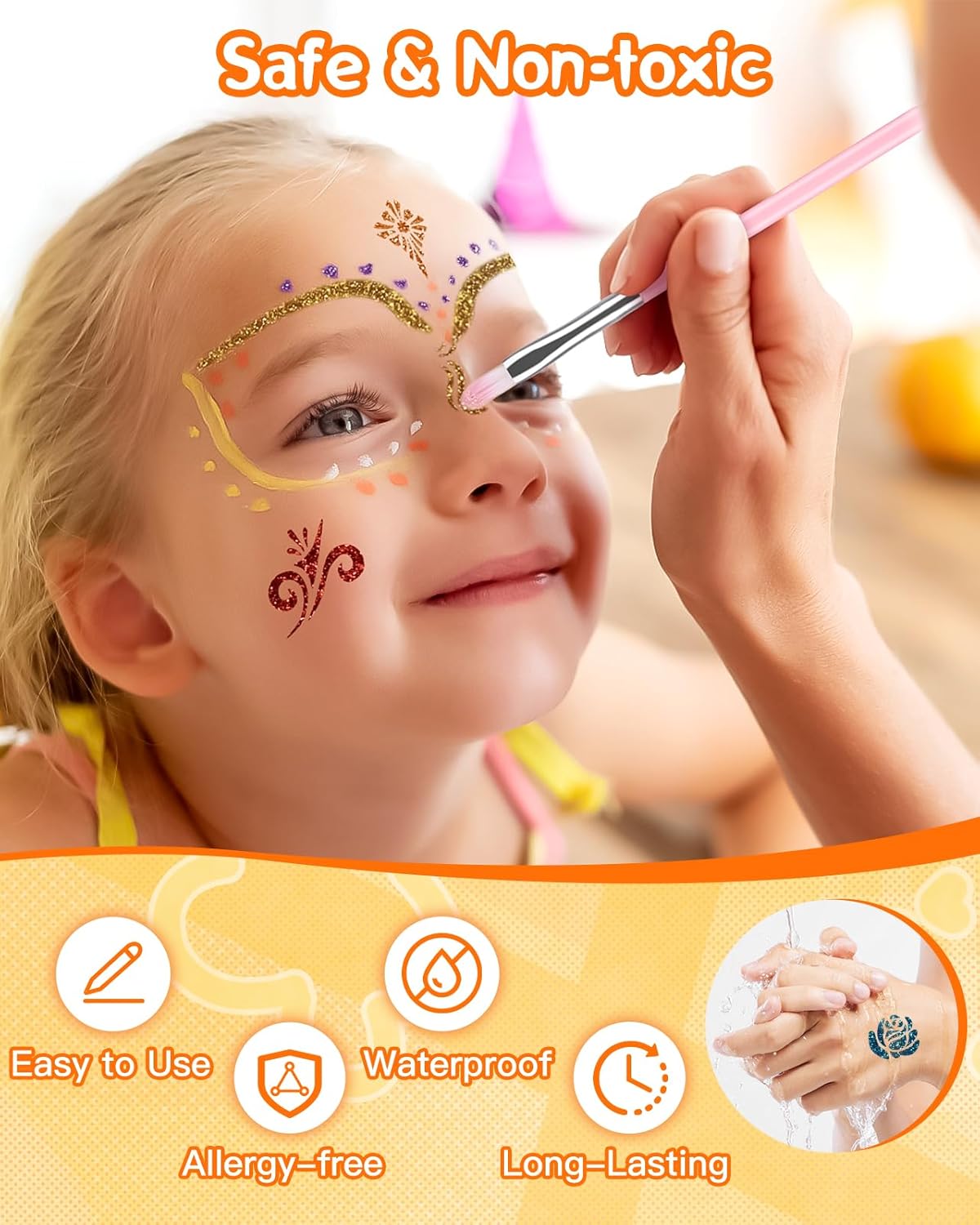 Lictin Juego de tatuajes con purpurina  24 piezas de plantillas de tatuaje con purpurina cosmética para tatuajes temporales con 117 plantillas, 2