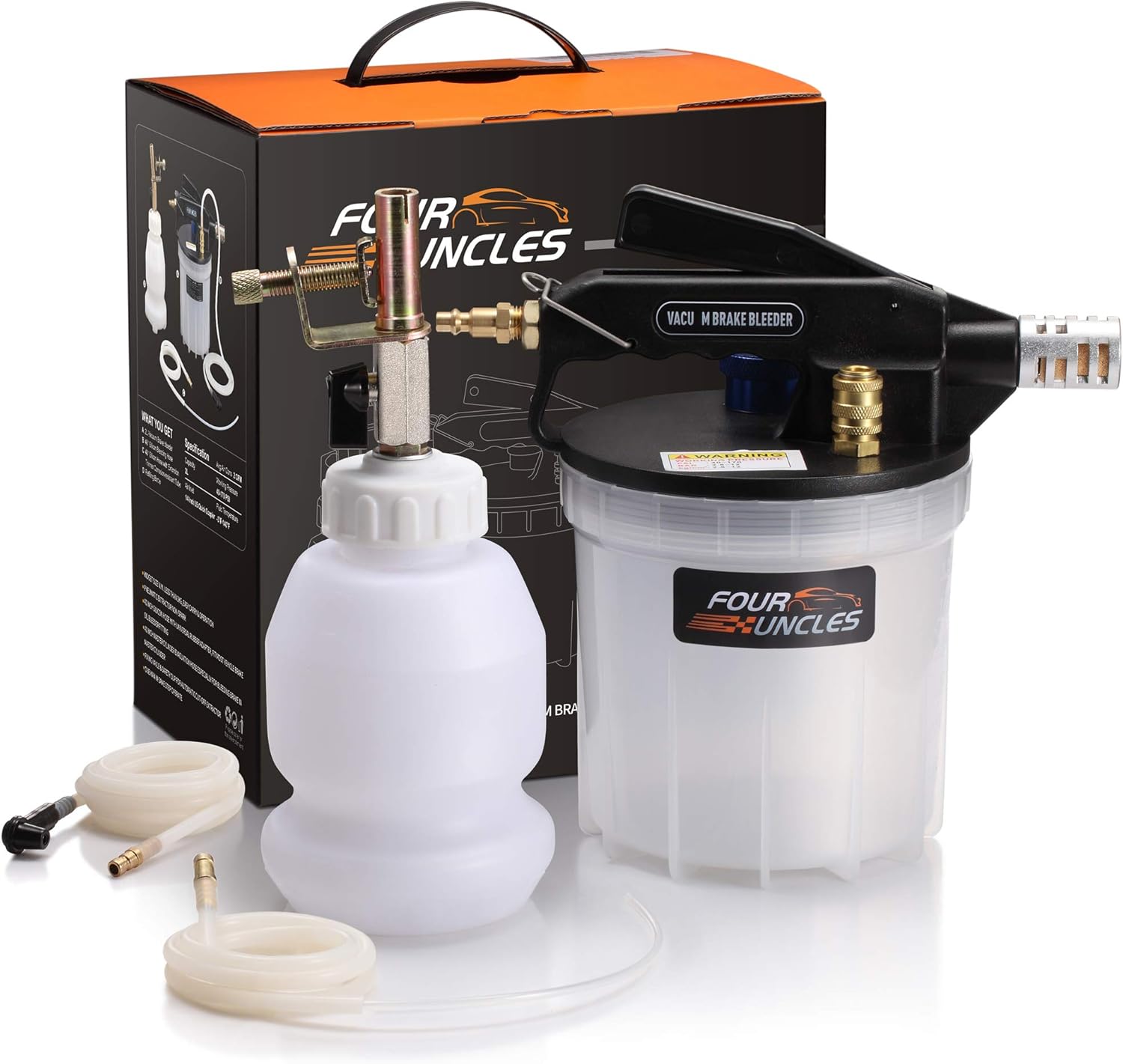 FOUR UNCLES Kit de bomba de vacío de purga de frenos de 2L – Kit de purga de frenos neumática con extractor de líquido de frenos de 2L y botella de