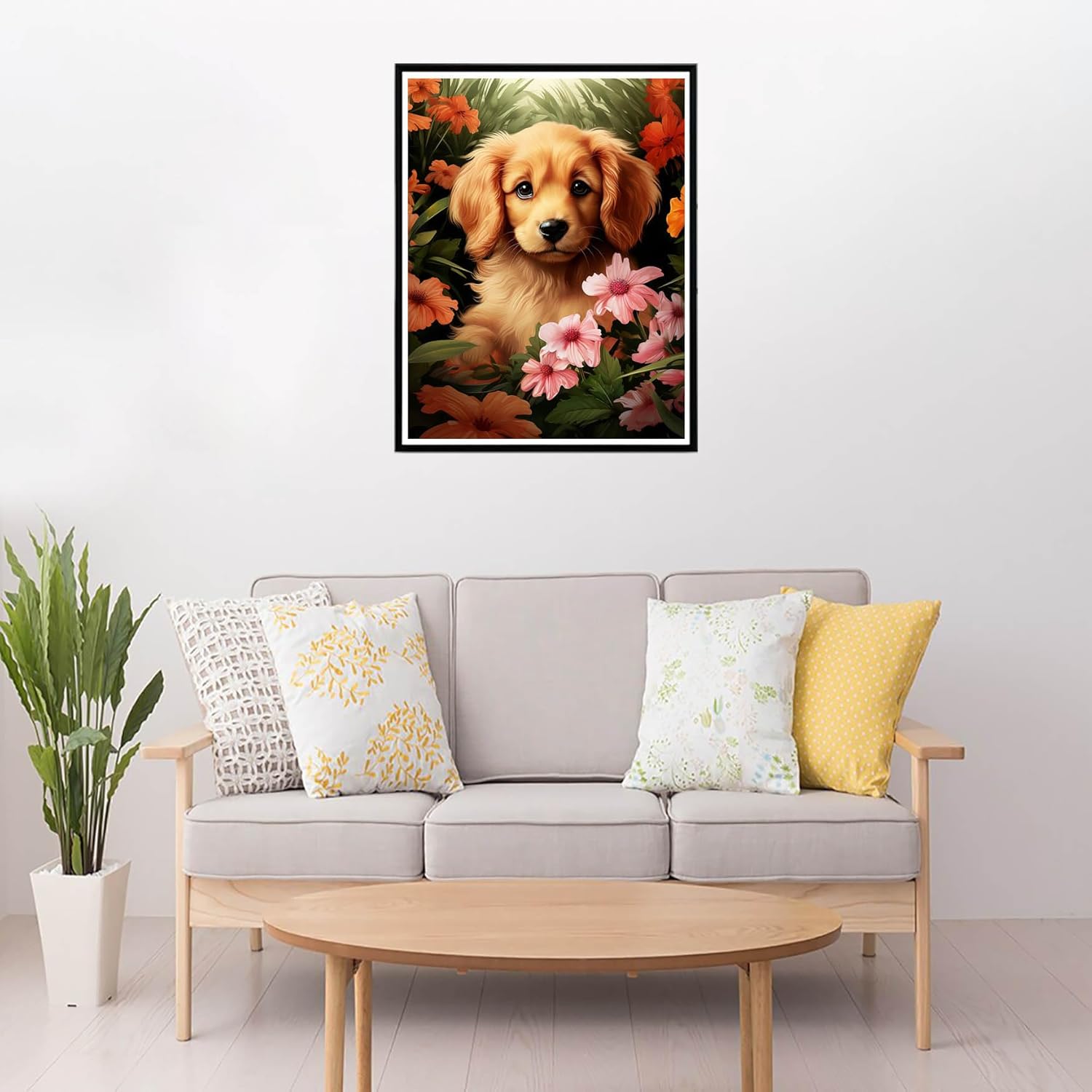 Cuneai – Pintura de diamante 5D para perro, pintura con diamantes, arte de flores, bordado de cristal, punto de cruz, taladro redondo por números,