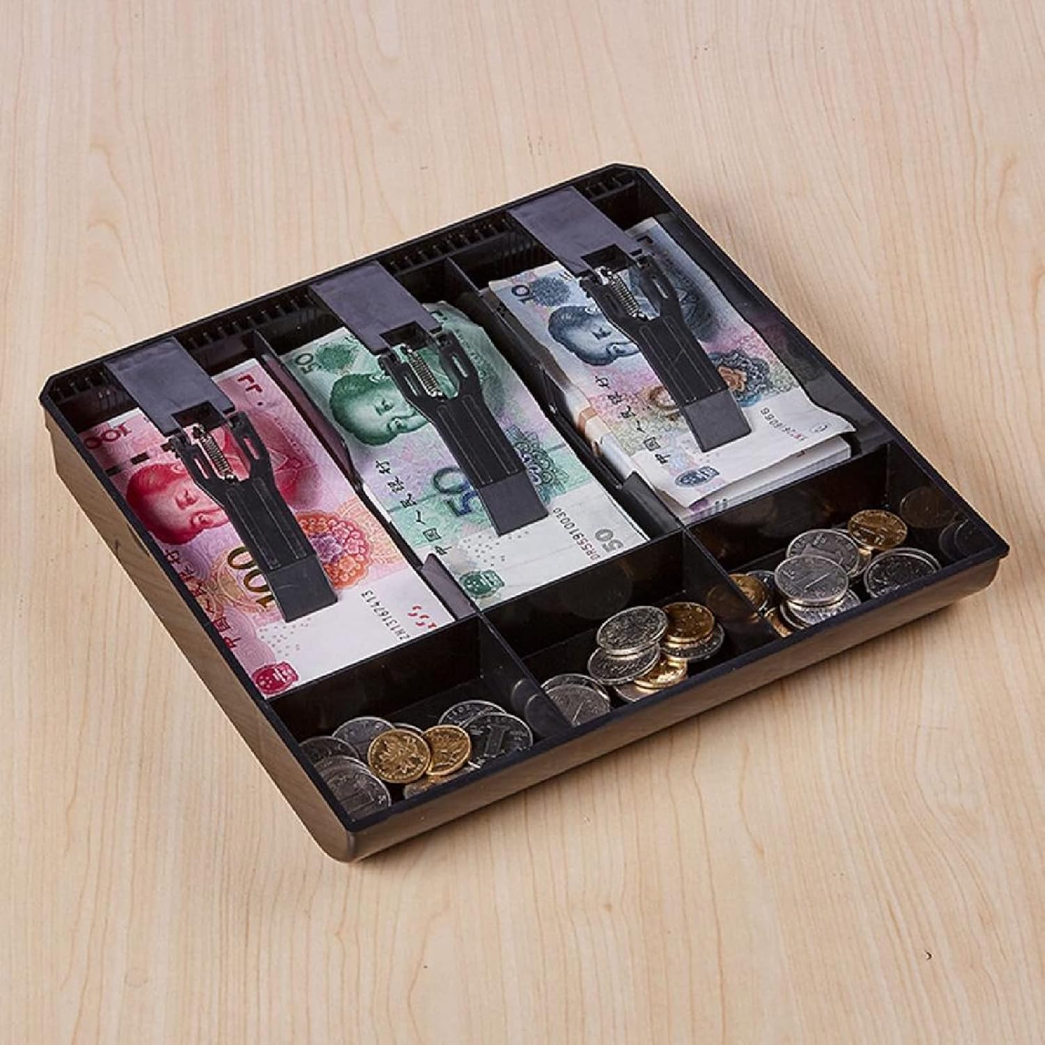 Bandeja de inserción de cajón de efectivo, caja registradora de moneda, organizador de moneda, estuche de almacenamiento portátil con clip de
