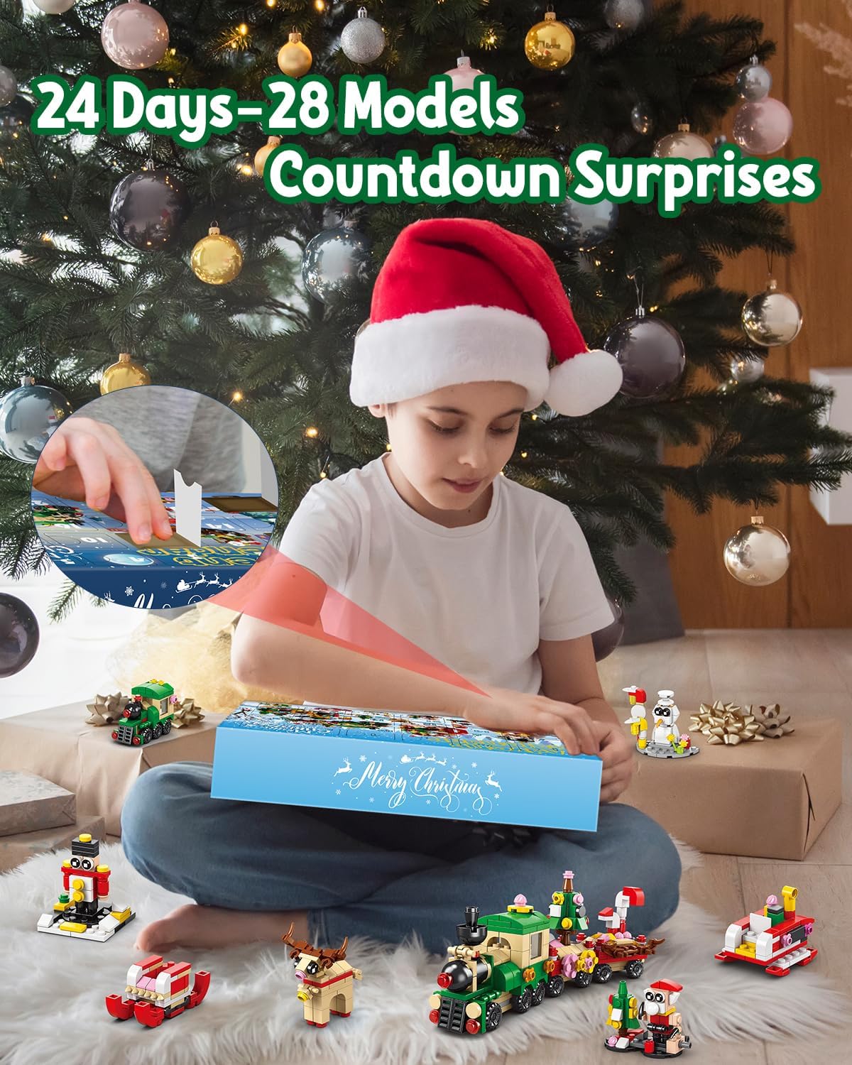 Calendario de Adviento 2023 para niños, juguetes de bloques de construcción de 24 días, calendarios de cuenta regresiva, rellenos de calcetines de