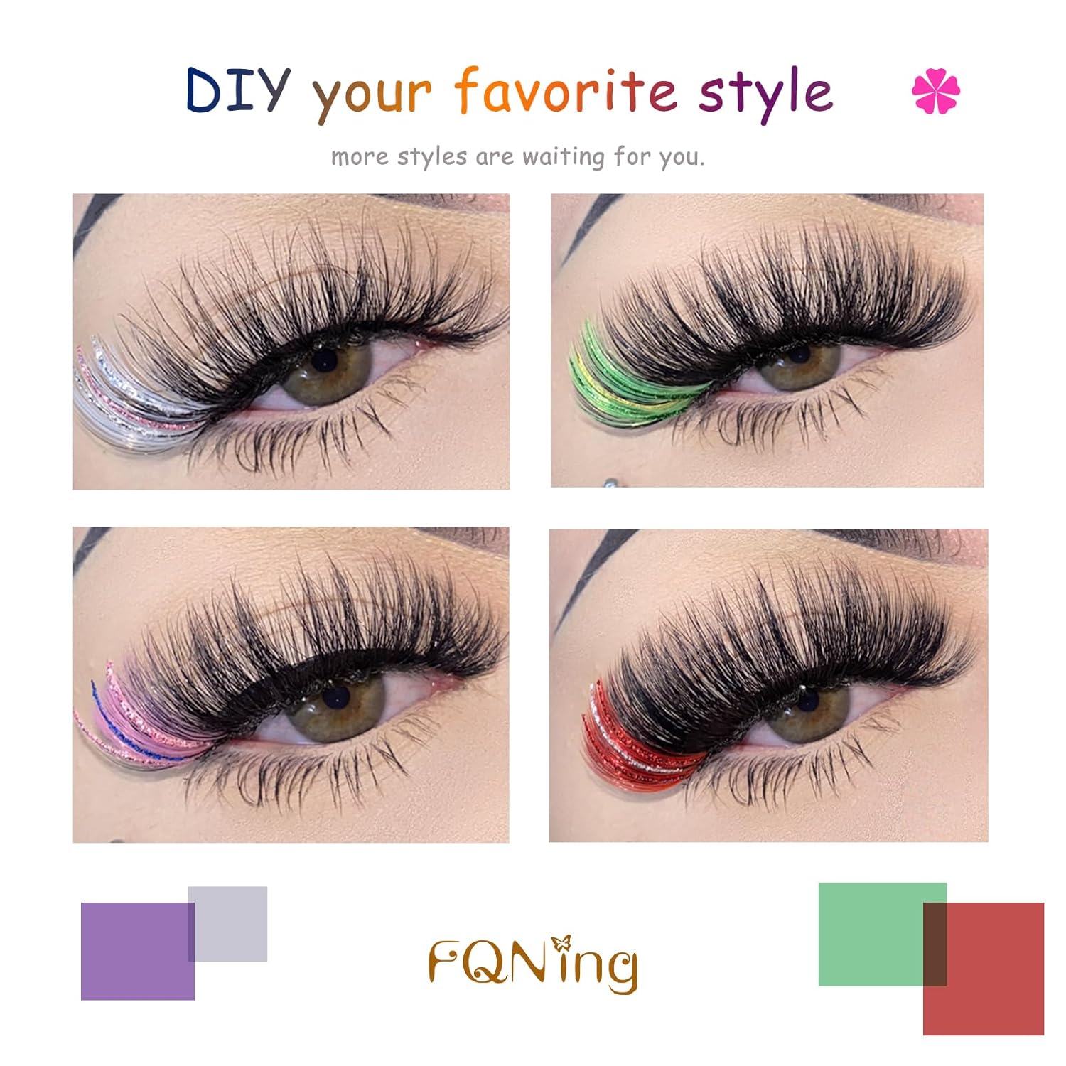 Extensiones de pestañas con purpurina láser, 12 colores, mezcla de puntas, suministros profesionales de 0.59 pulgadas, 0.20 D (mezcla de 12 colores)