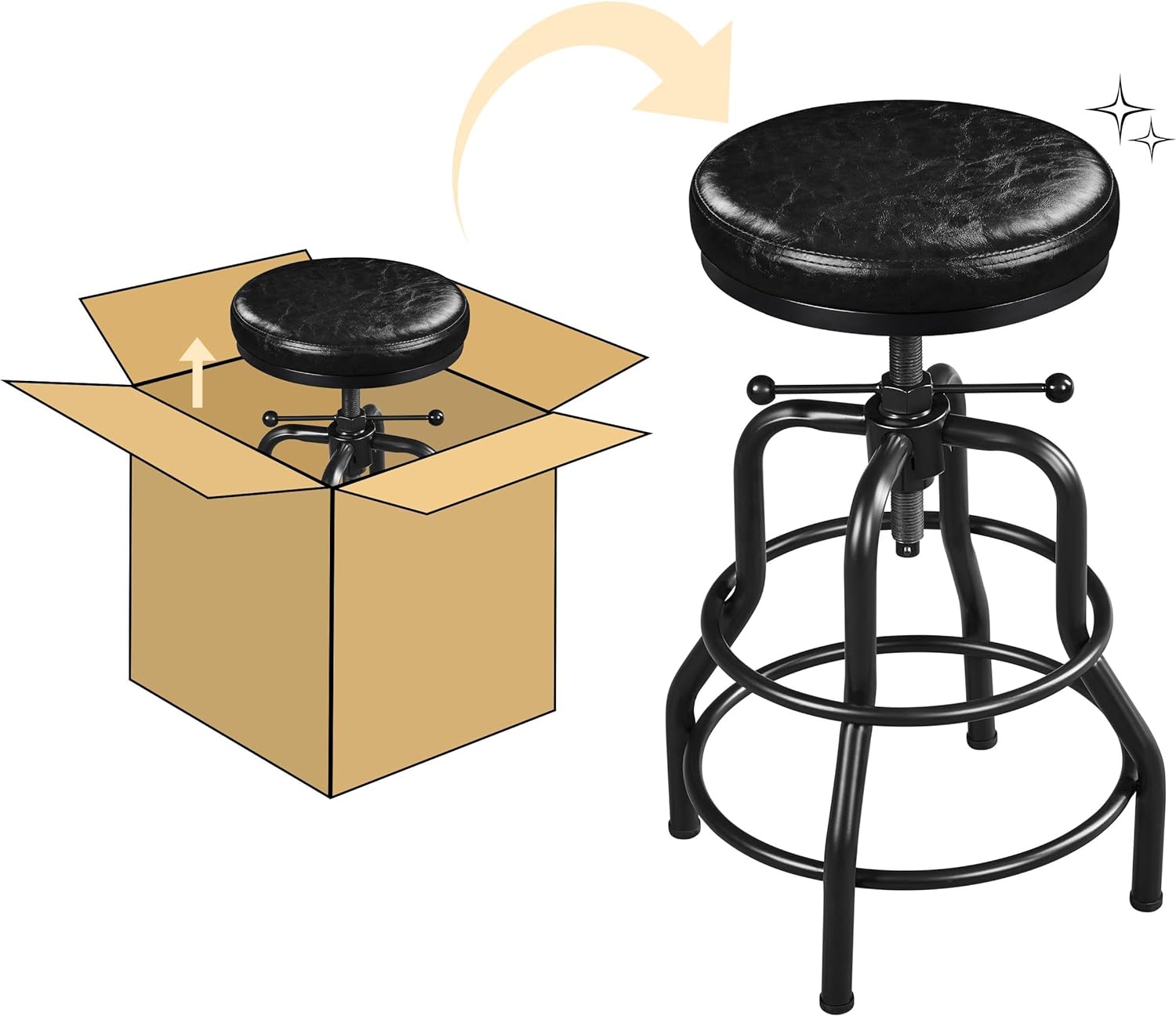 Yaheetech Taburetes de bar industriales, taburete de bar vintage de altura de mostrador con asiento redondo de piel sintética, taburete de cocina