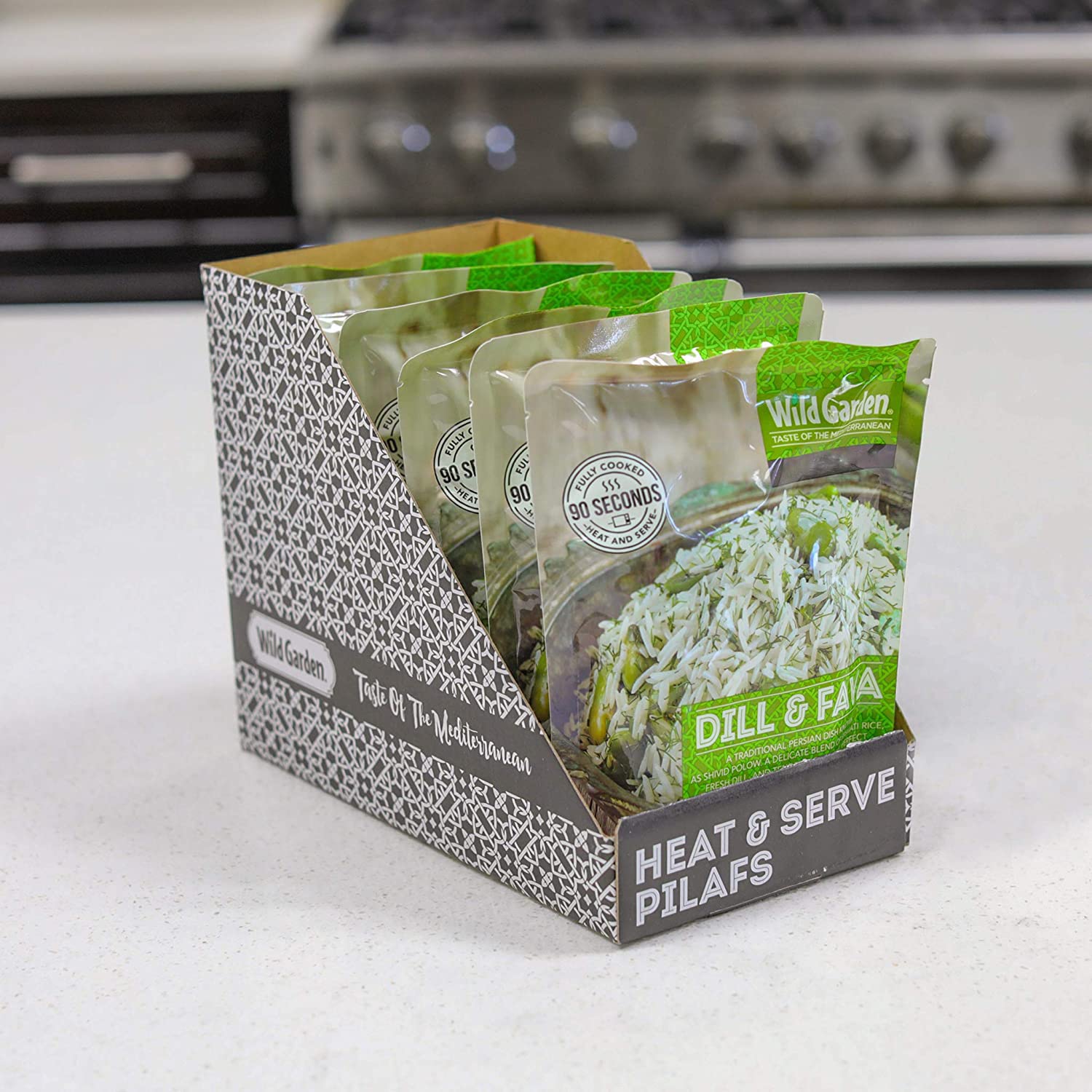 Wild Garden Caliente y sirva pilaf, eneldo y fava, completamente cocido, listo para comer, apto para microondas, 8.8 onzas, paquete de 6