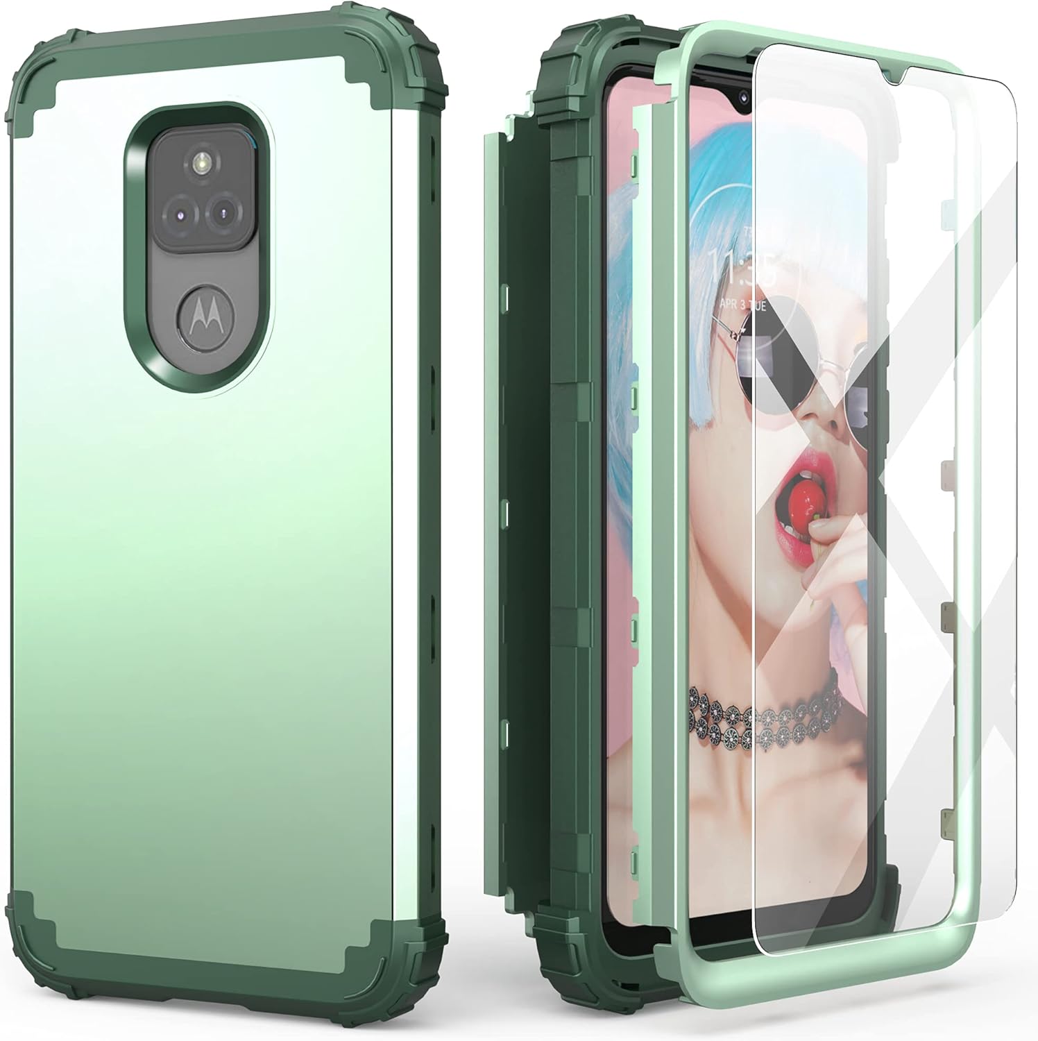 IDweel Funda para Moto G Play 2021 con protector de pantalla de vidrio templado, 3 en 1, a prueba de golpes, delgada, híbrida, resistente,