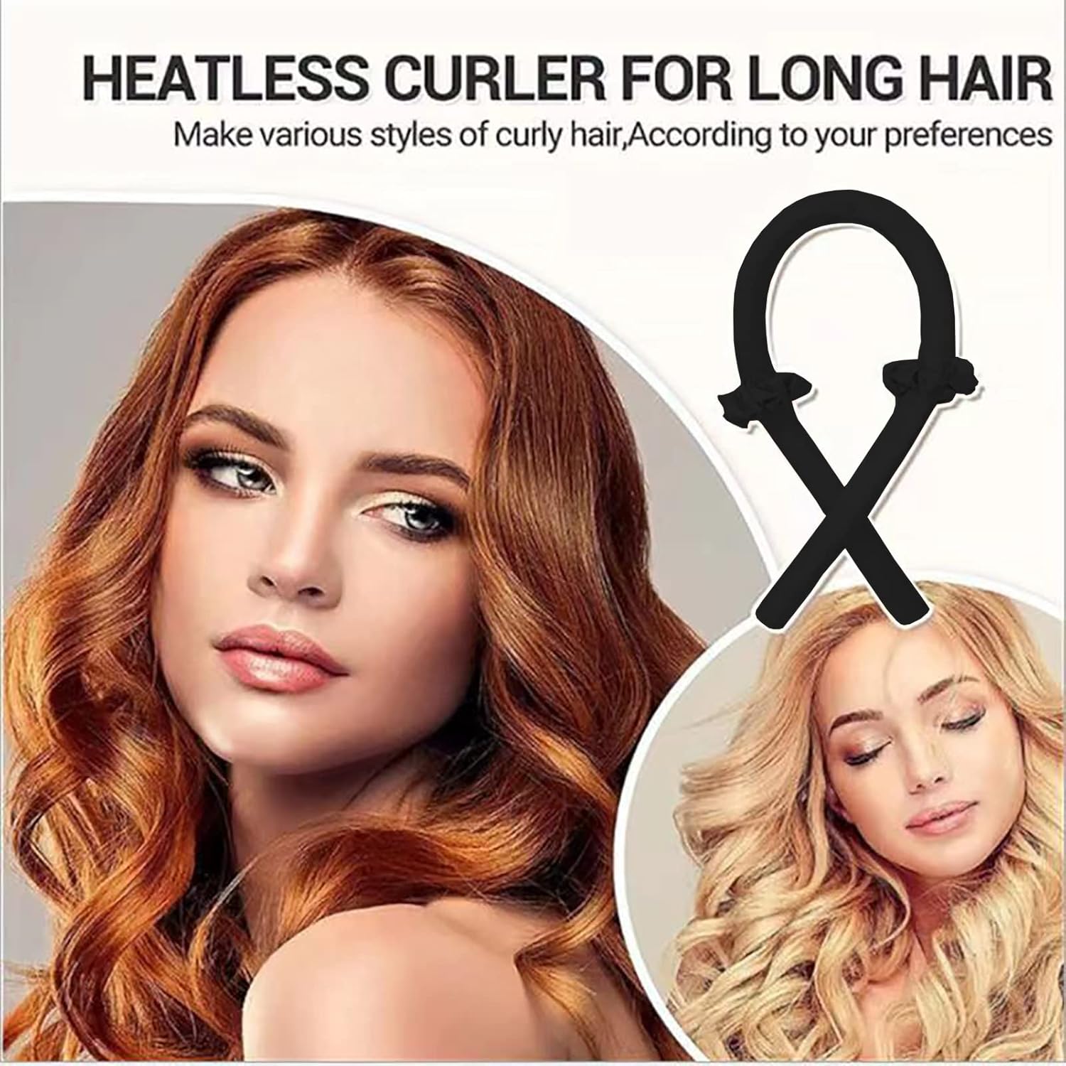 Rizador de pelo sin calor, diadema sin calor, juego de 8 para dormir en rizos con pinzas para el cabello, rizadores de pelo para mujeres,