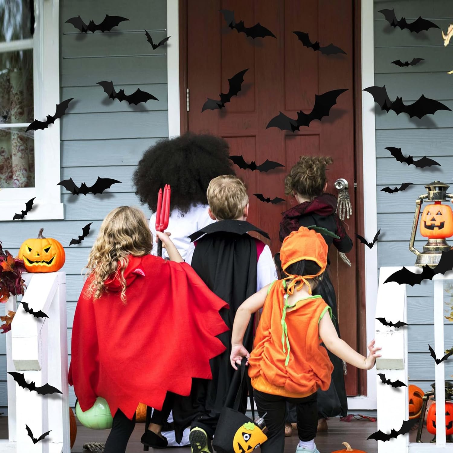 Decoración de murciélago de pared de Halloween, 120 calcomanías de murciélago de plástico falso negro para decoración de habitación de Halloween, 4