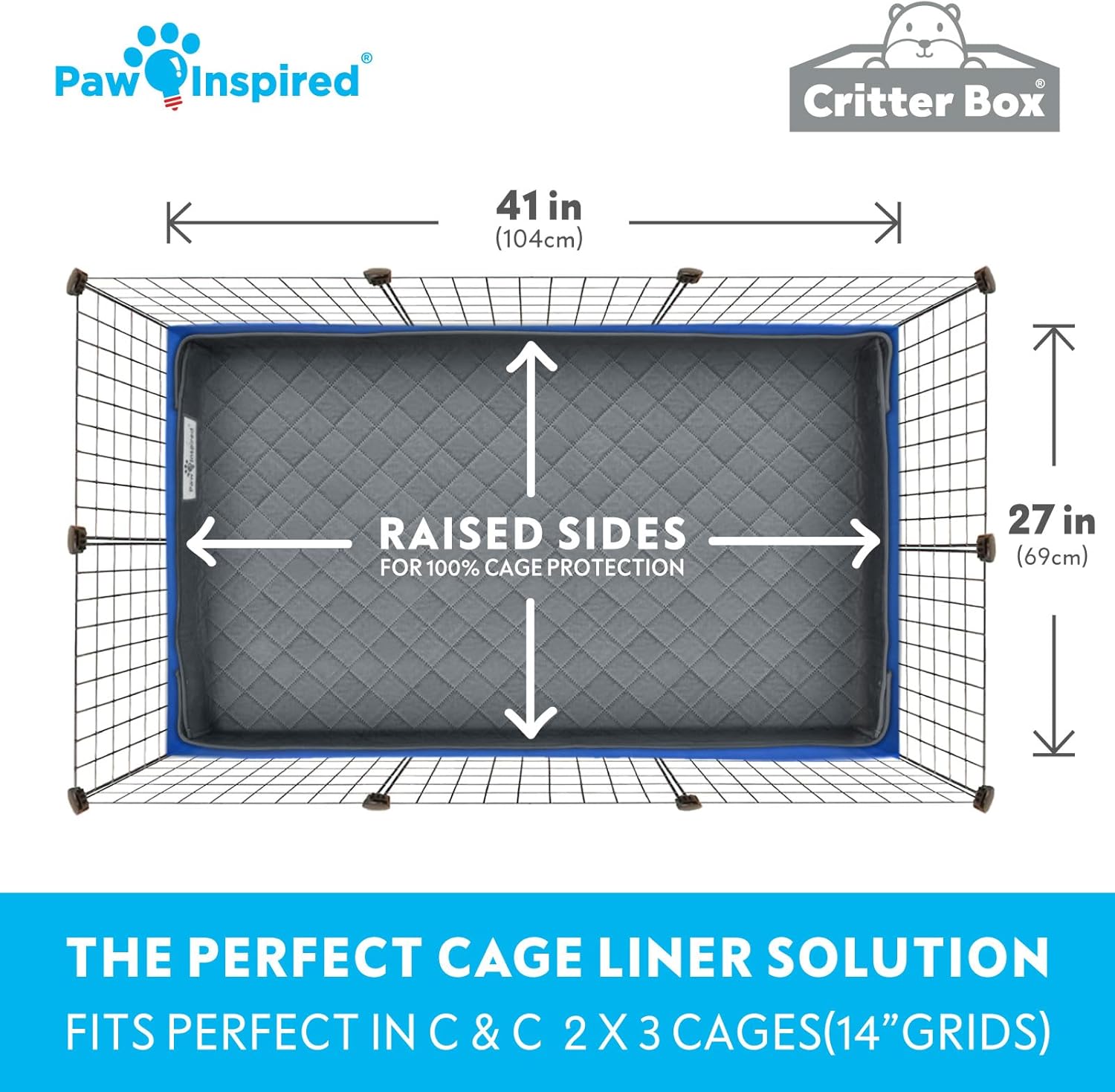 Paw Inspired Critter Box – Forro de jaula lavable, ropa de cama reversible de forro polar con lados elevados para conejillos de indias y otros