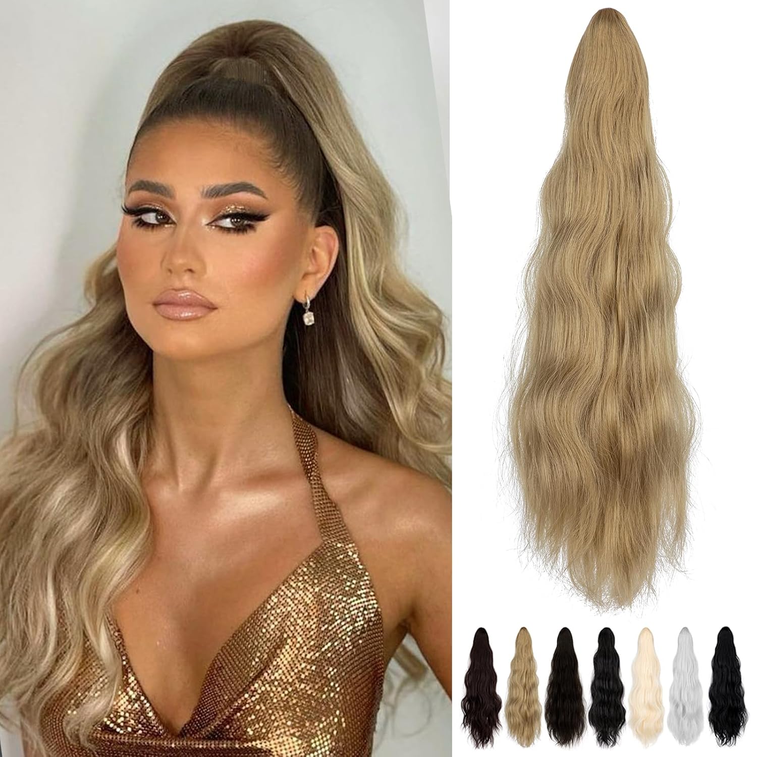 Extensión de cola de caballo de 22 pulgadas, extensiones de cola de caballo sintéticas de aspecto natural, extensiones de cabello sintético para