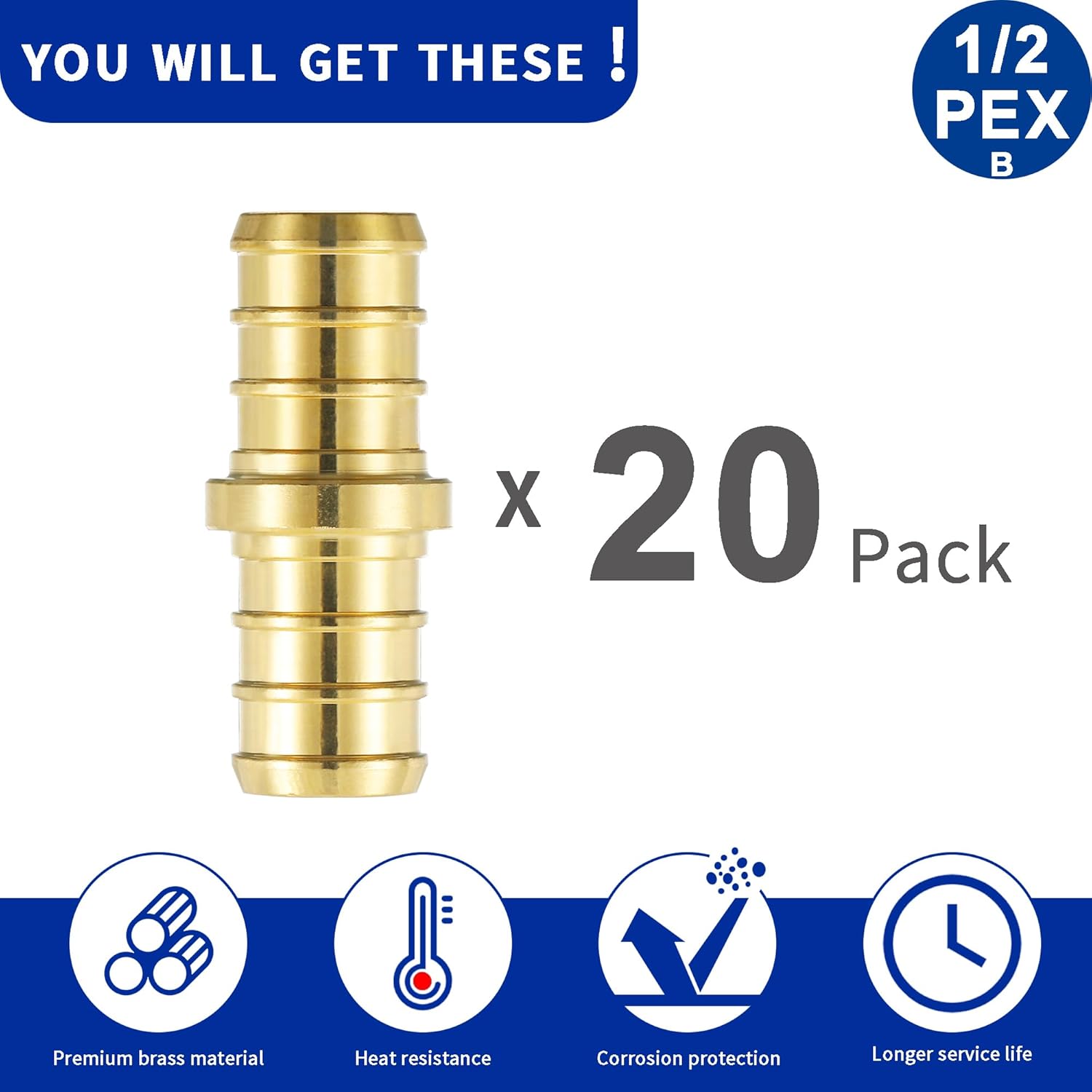 Lidertik PEX Fittings – Conector de acoplamiento recto de 12 pulgada, PEX F1807 de 12 pulgada a 12 pulgada PEX F1807 de latón