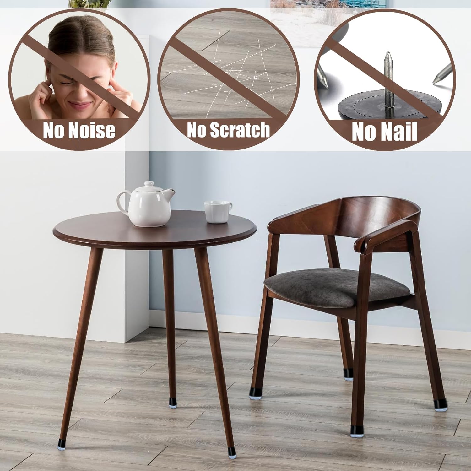24 protectores de suelo para patas de silla, protectores de patas de silla de mesa para suelos de madera dura, tapa para patas de silla con