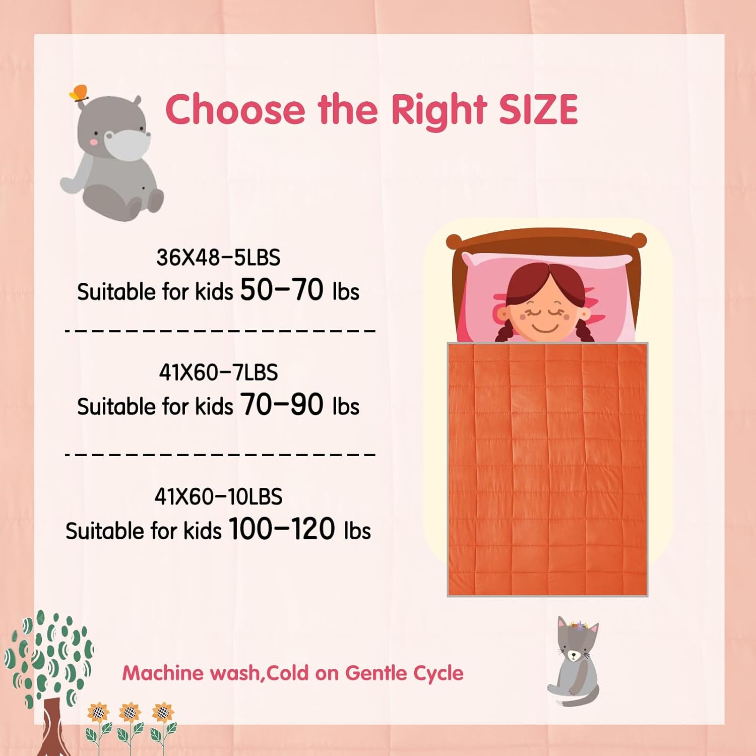 yescool Manta con peso para niños (7 libras, 41 x 60 pulgadas, naranja) Manta pesada refrescante para dormir, perfecta para 60-90 libras, manta