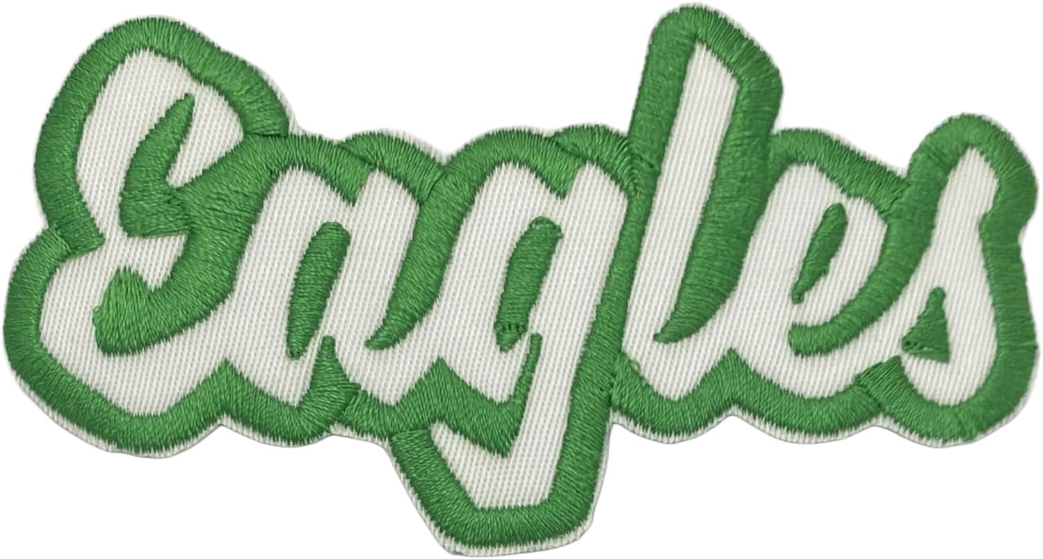 (2 x 4 pulgadas) Eagles, espíritu de equipo, bordado, parche para planchar (sarga blancacontorno verde)