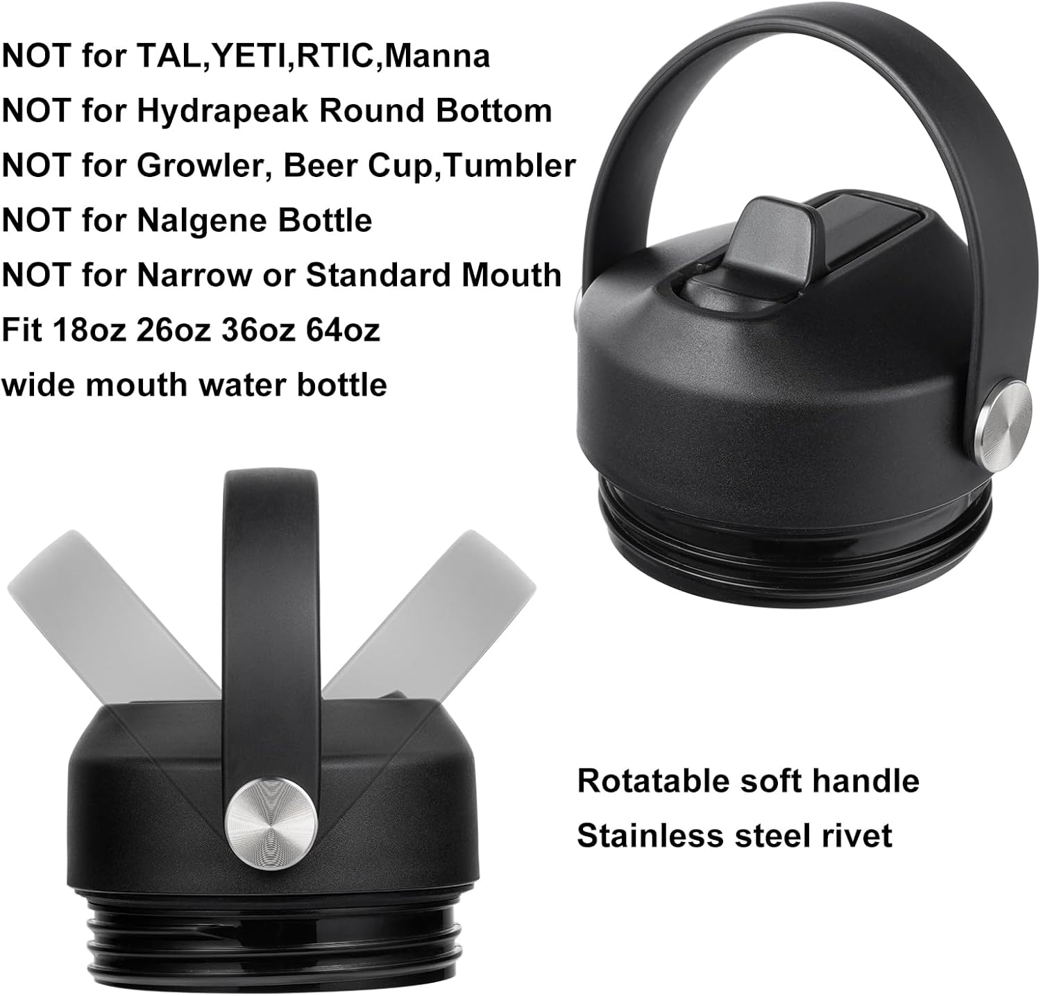 Tapa de popote para Yeti Rambler de 18, 26, 36, 64 onzas, tapas con popote para Yeti de 18 onzas, 26 onzas, 36 onzas, 64 onzas, tapa de repuesto