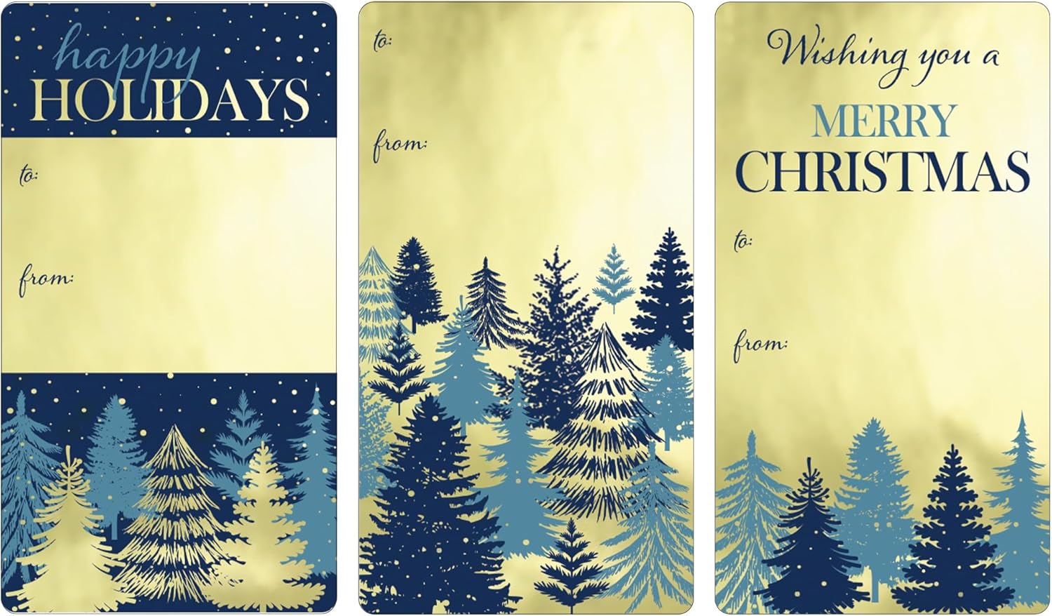 Etiquetas de regalo de Navidad azules y doradas, 75 unidades, etiquetas de papel de aluminio dorado para envolver regalo