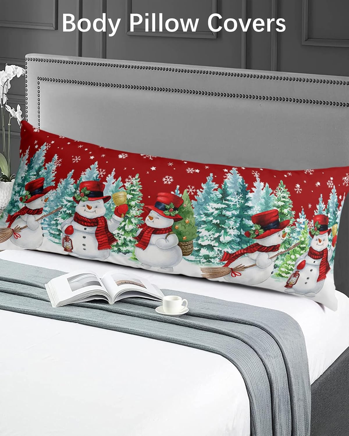 Funda de almohada con cuerpo de muñeco de nieve rojo, fundas de almohada suaves decorativas de lujo para sofá largo lumbar con cierre de sobre,