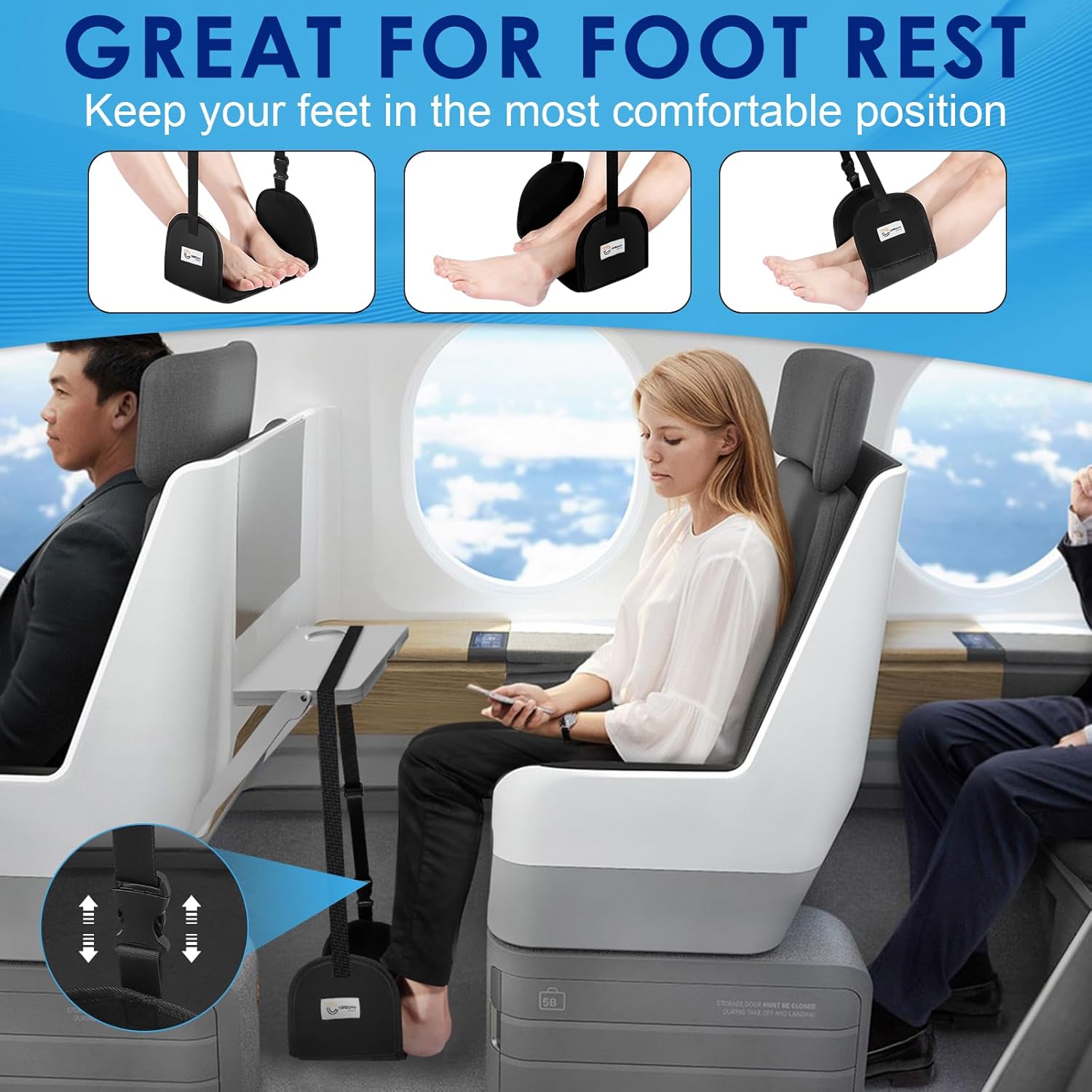 Reposapiés para avión, hamaca portátil y ajustable, ideal para viajes en avión, esencial para relajar tus pies durante viajes en avión, reposapiés