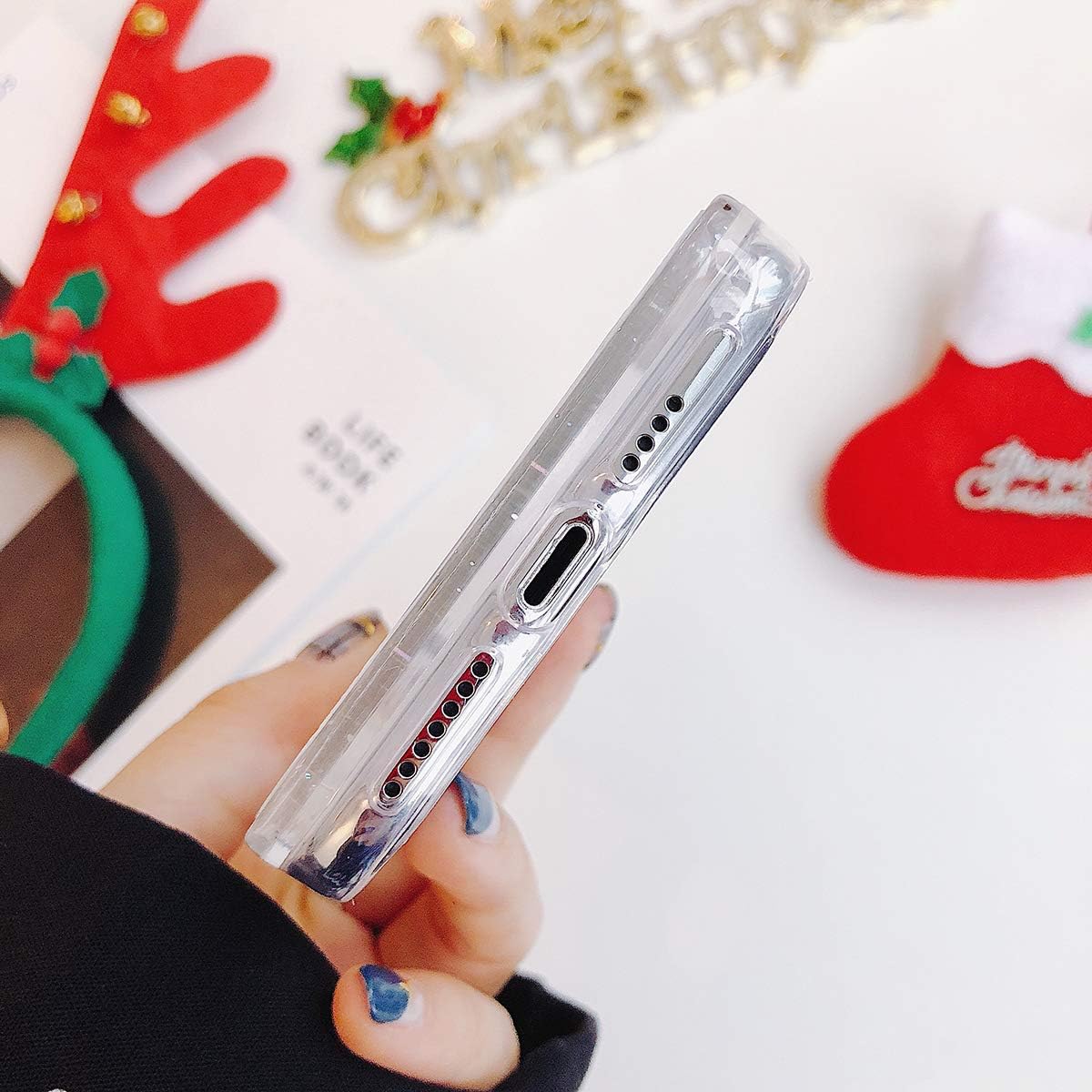 LUVI Compatible con iPhone 13 Pro Max Christmas Bling Glitter Liquid Cute Sparkle Moving Quicksand Cascada Brillante Cubierta de Lujo Rudolph Santa