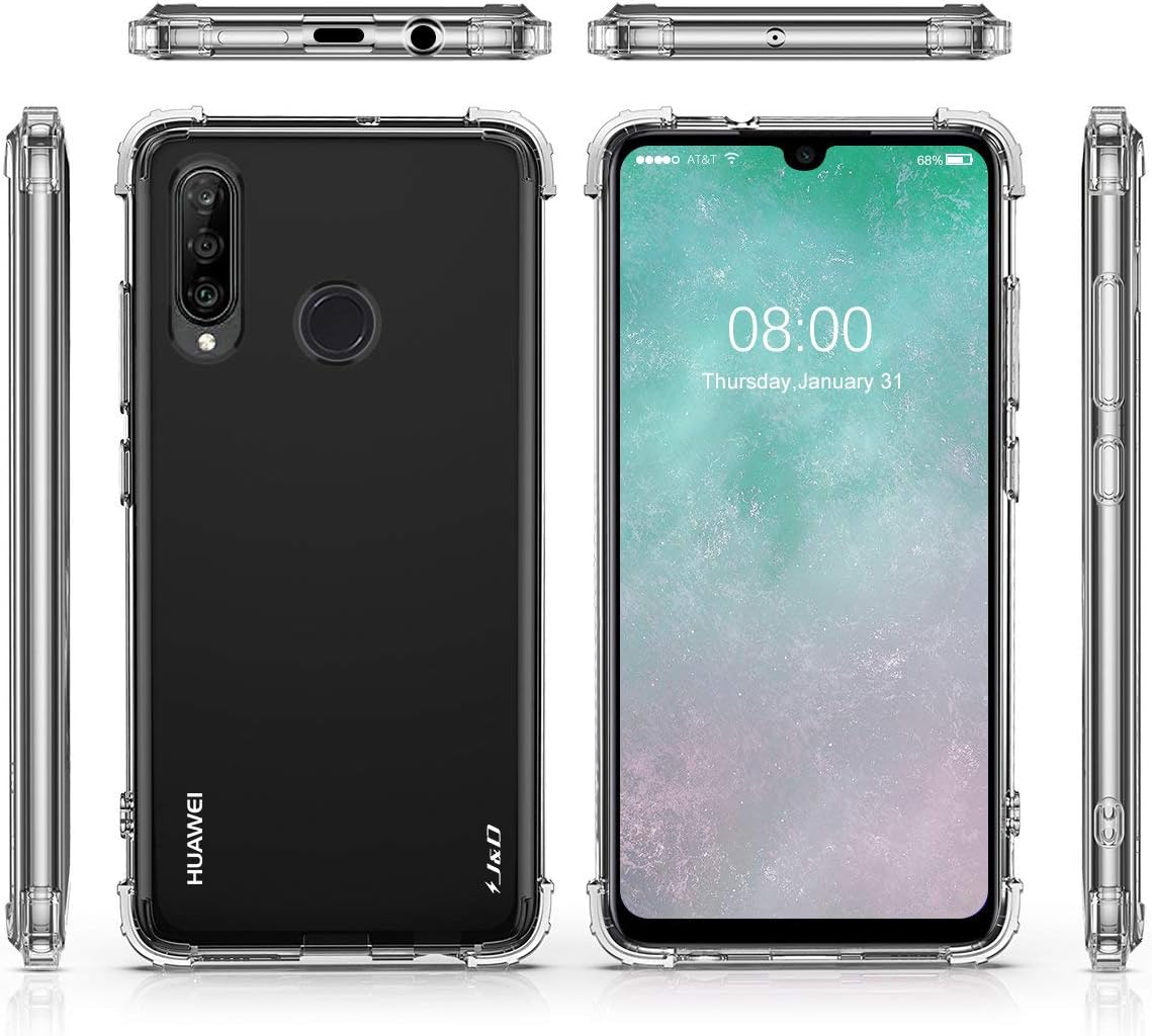 J&D Funda compatible con Huawei P30 Lite, cojín de esquina ultra transparente, resistente a los golpes, funda protectora delgada de TPU para Huawei