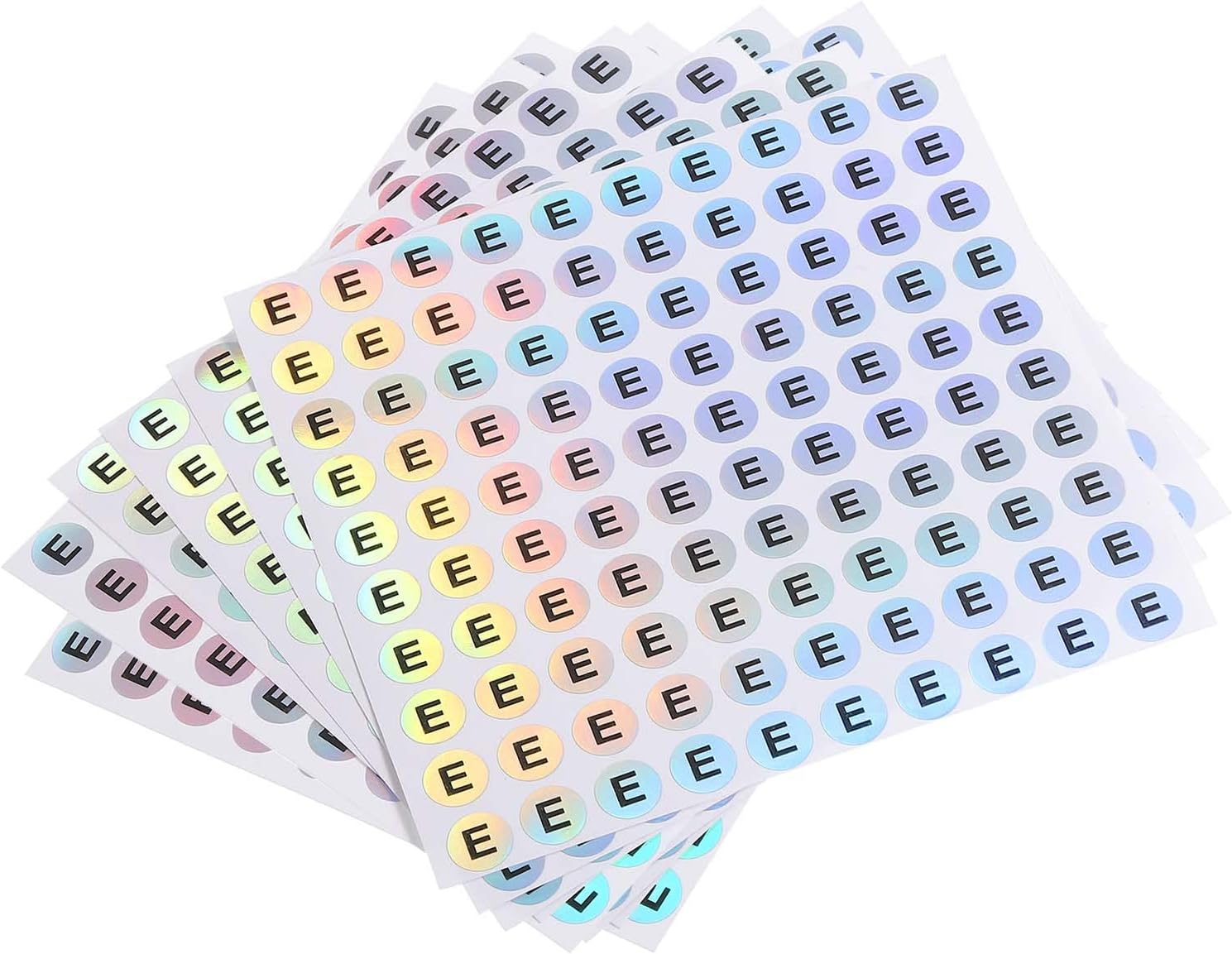 MECCANIXITY Adhesivos láser con letras mayúsculas, alfabeto E redondo, autoadhesivas, reflectantes, para inventario, almacenamiento, organización,