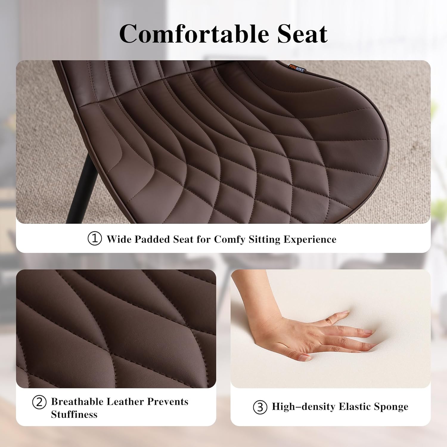 YOUNIKE Juego de 2 sillas de comedor, sillas de comedor tapizadas de cuero, sillas de cocina modernas, sillas laterales para sala de estar,