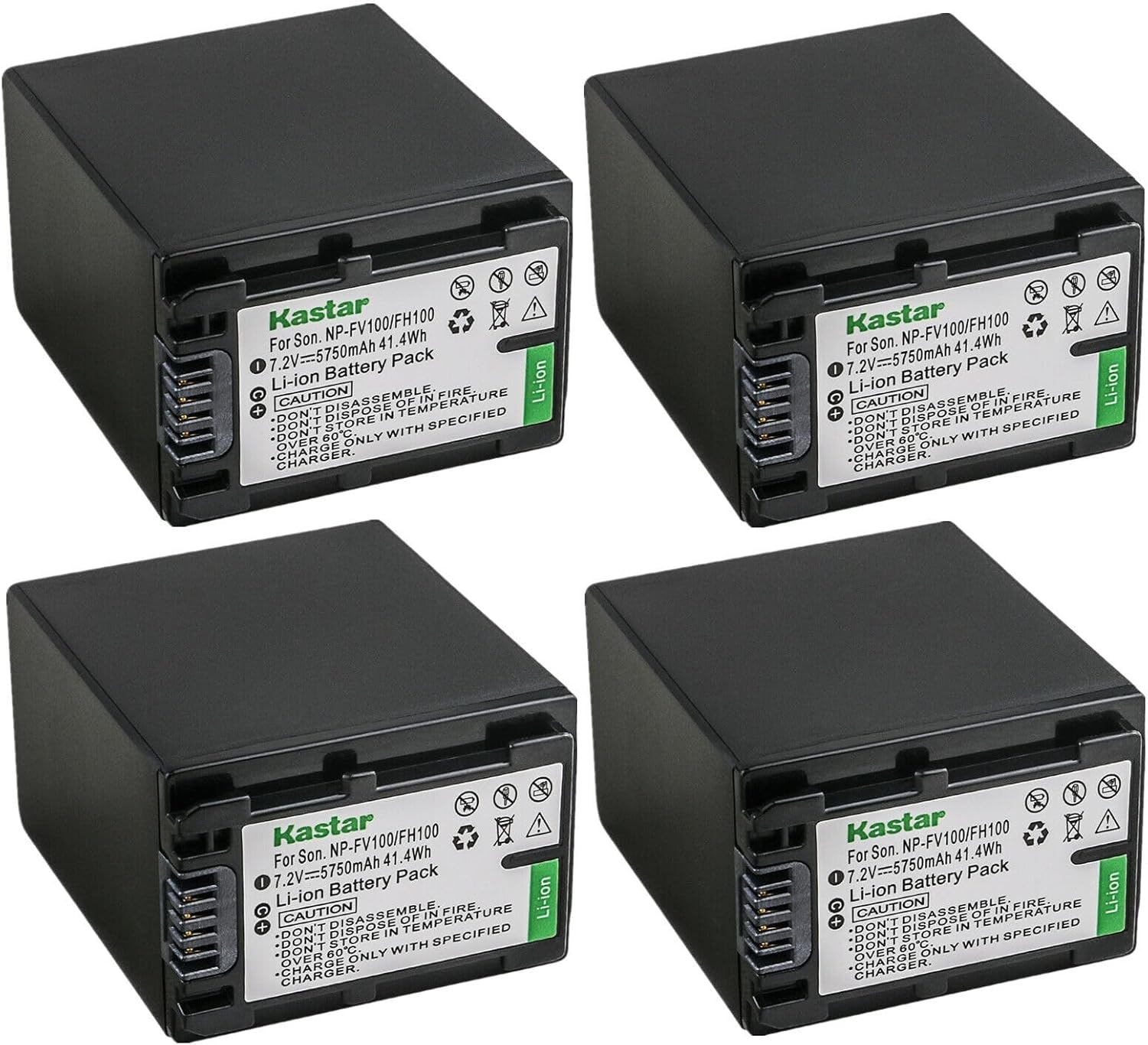 Kastar Batería NP-FV100 (4X) para Sony DCR-SR15, SR21, SR68, SR88, SX15, SX21, SX44, SX45, SX63, SX65, SX83, SX85, HDR-CX110, CX115, CX130, CXX130,