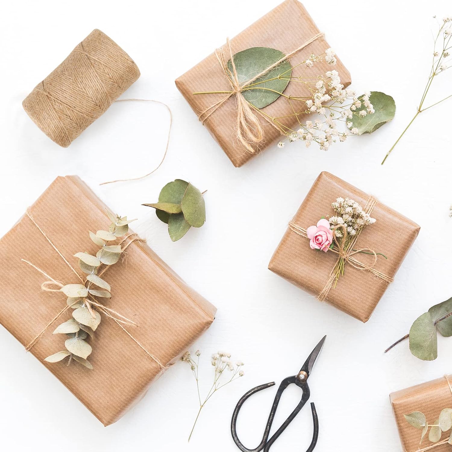 Cordel de yute natural de 492 pies, cuerda de cordel, cinta fina de cáñamo de 3 capas, cordel para plantas de jardinería, envoltura de regalos,