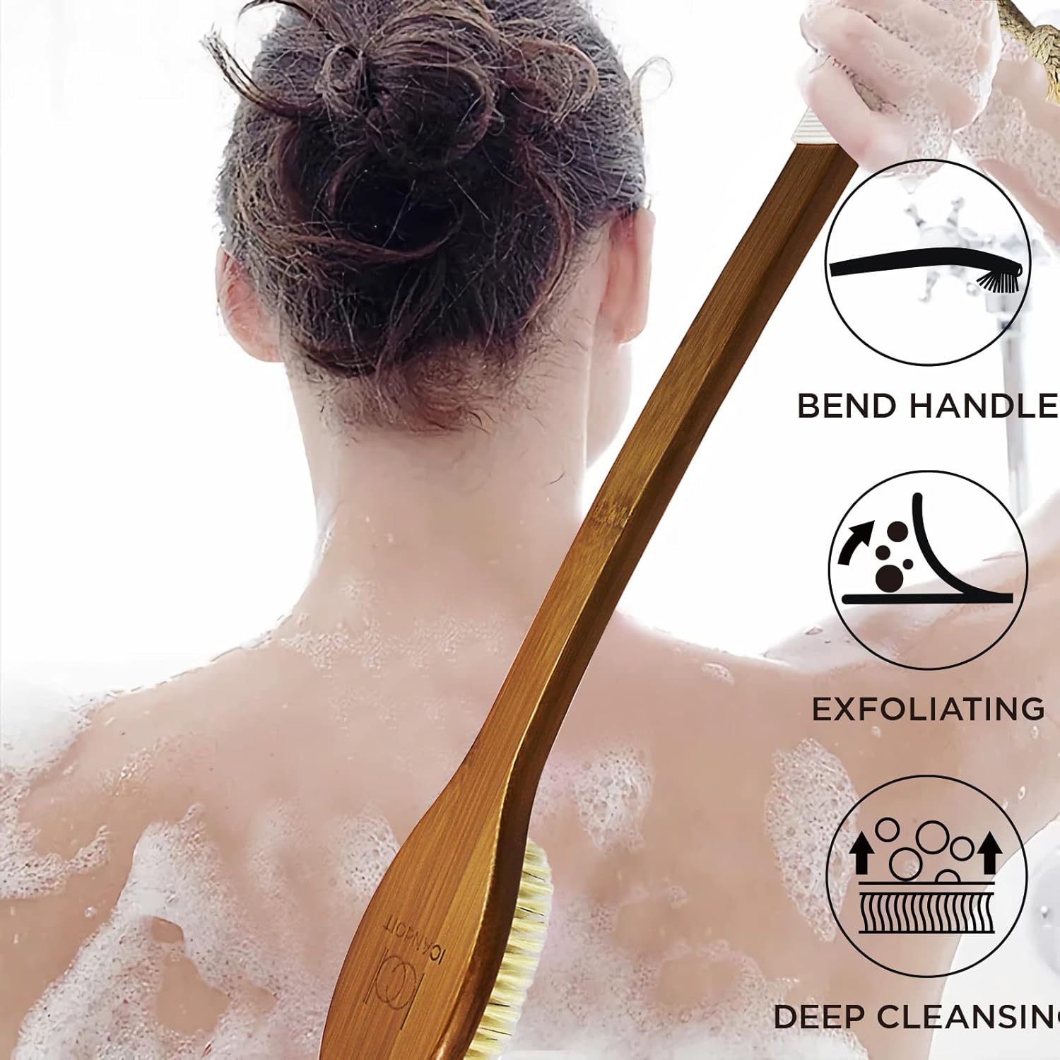 Cepillo de baño de cerdas de sisal rígidas naturales de 17.71 pulgadas, antideslizante, mango doblado para exfoliar, cepillo de espalda de ducha,