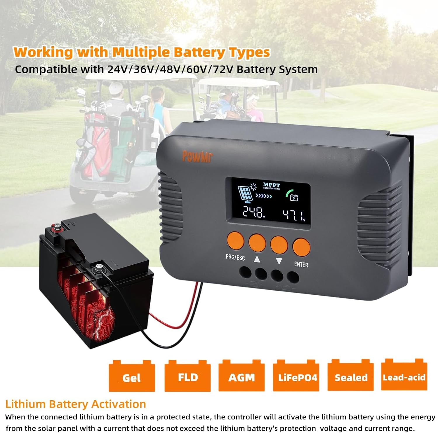 PowMr Boost – Controlador de carga solar 24V36V48V60V72V 10A MPPT, regulador de panel solar para gel sellado, batería de plomo-ácido y li, para