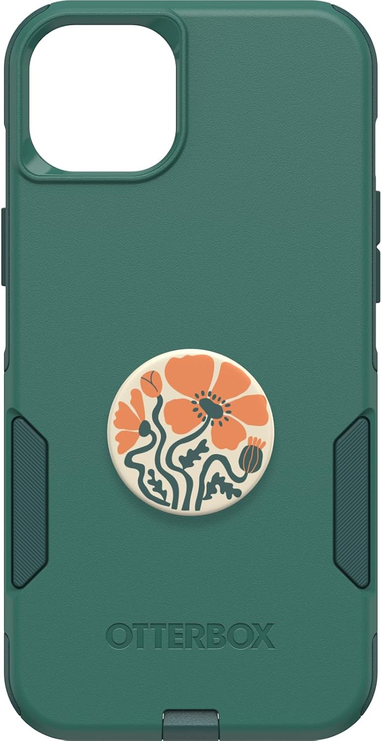 Paquete funda OtterBox para iPhone 15 Plus y iPhone 14 Plus serie Commuter (obtén tus verdes) + PopSockets PopGrip  (Otoño Fleur), delgada y