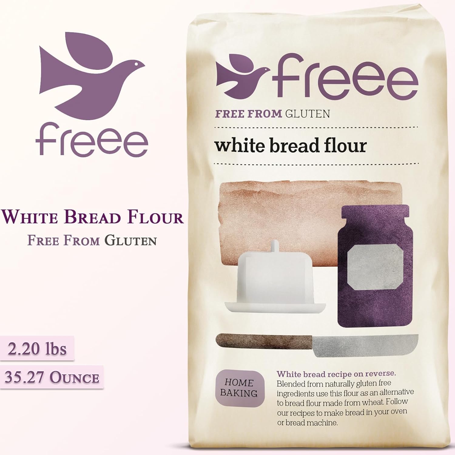 Freee Harina de pan blanco – 2.2 lbs  Harina multiusos premium sin gluten para hornear  Ideal para pan, panecillos y pasteles  Apto para veganos