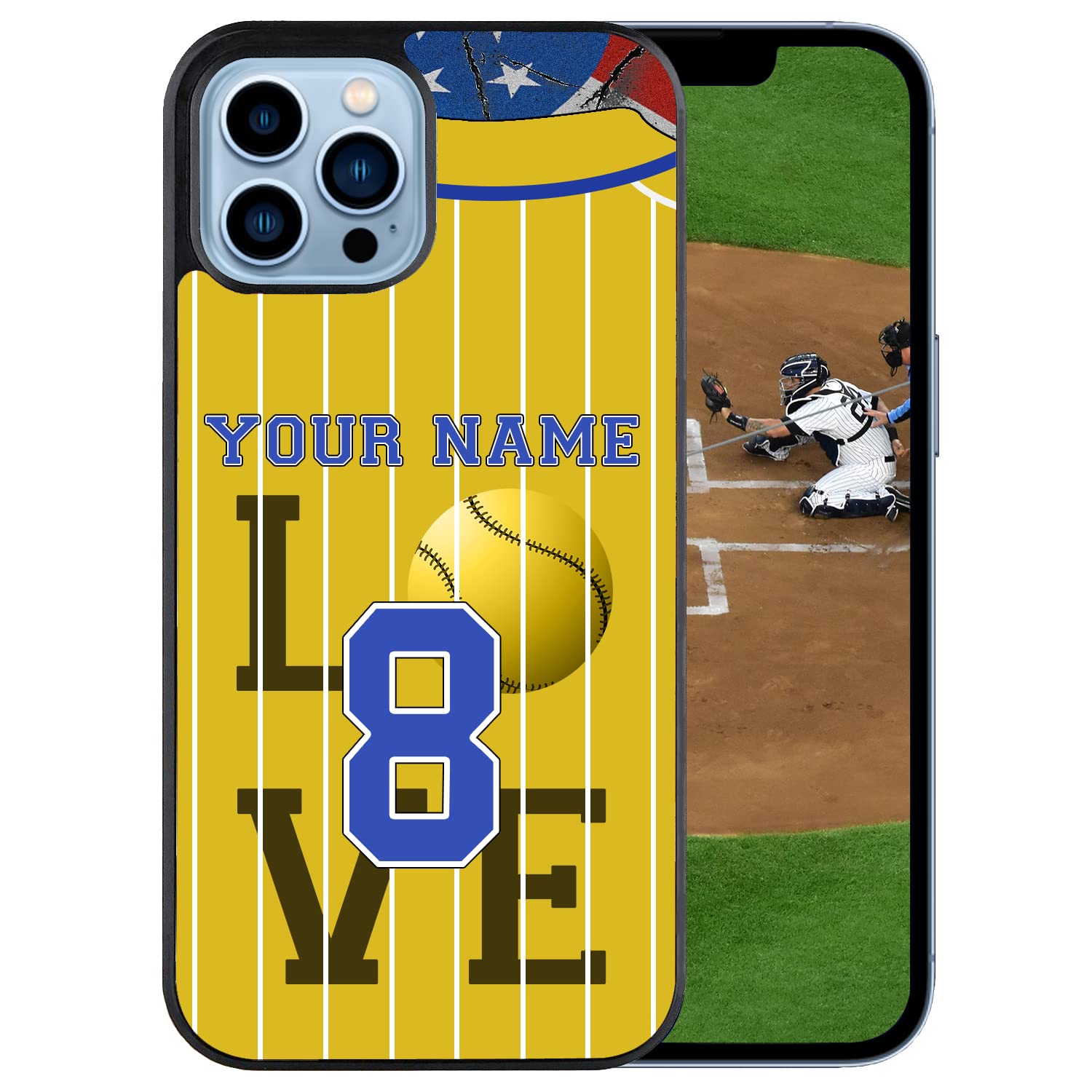 Personalized Name Number Custom BaseballSoftball Jersey America Flag Design Rubber Cover Phone Case for Samsung Galaxy A53