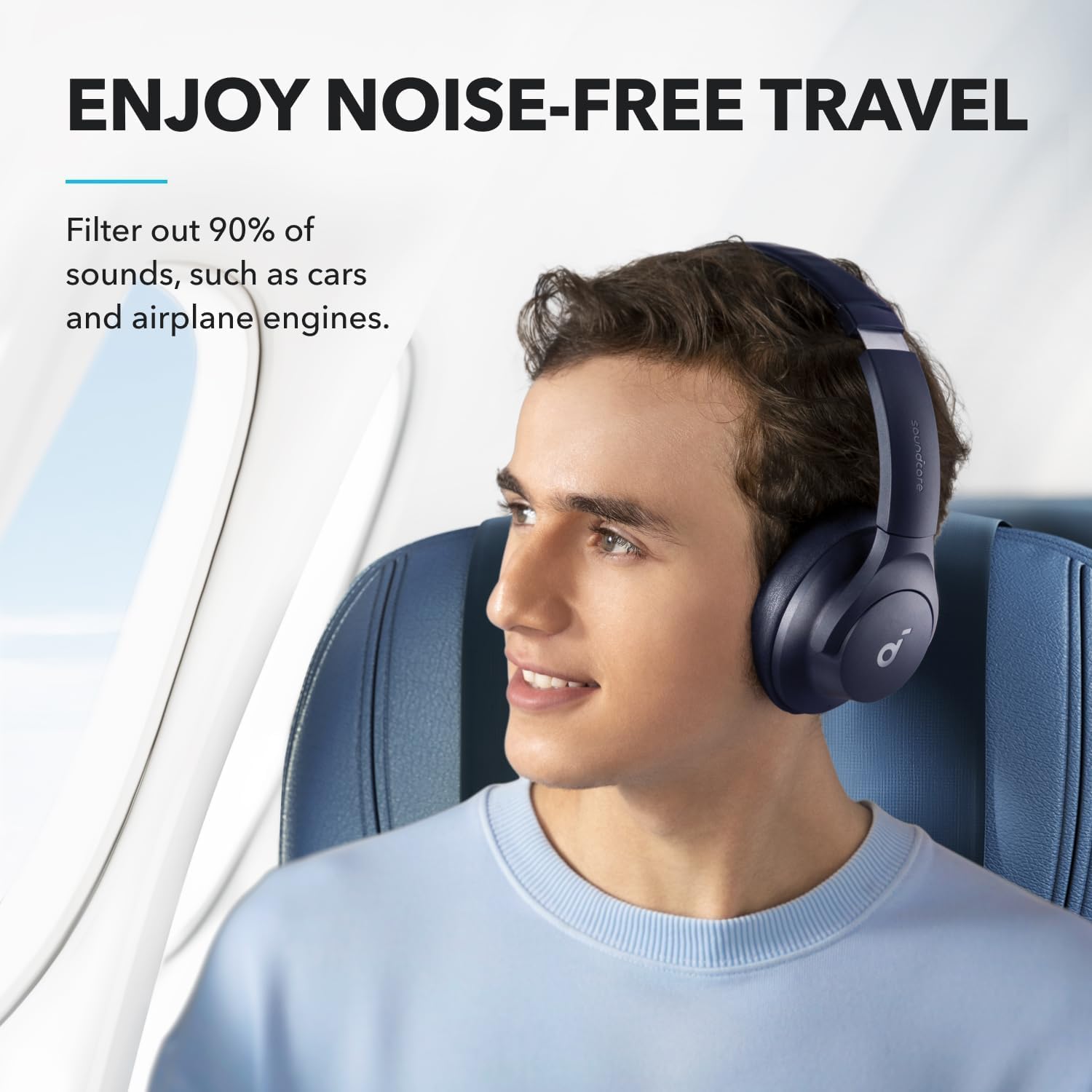 soundcore by Anker Q20i Auriculares híbridos con cancelación activa de ruido, Bluetooth inalámbrico sobre la oreja, tiempo de reproducción ANC de 40