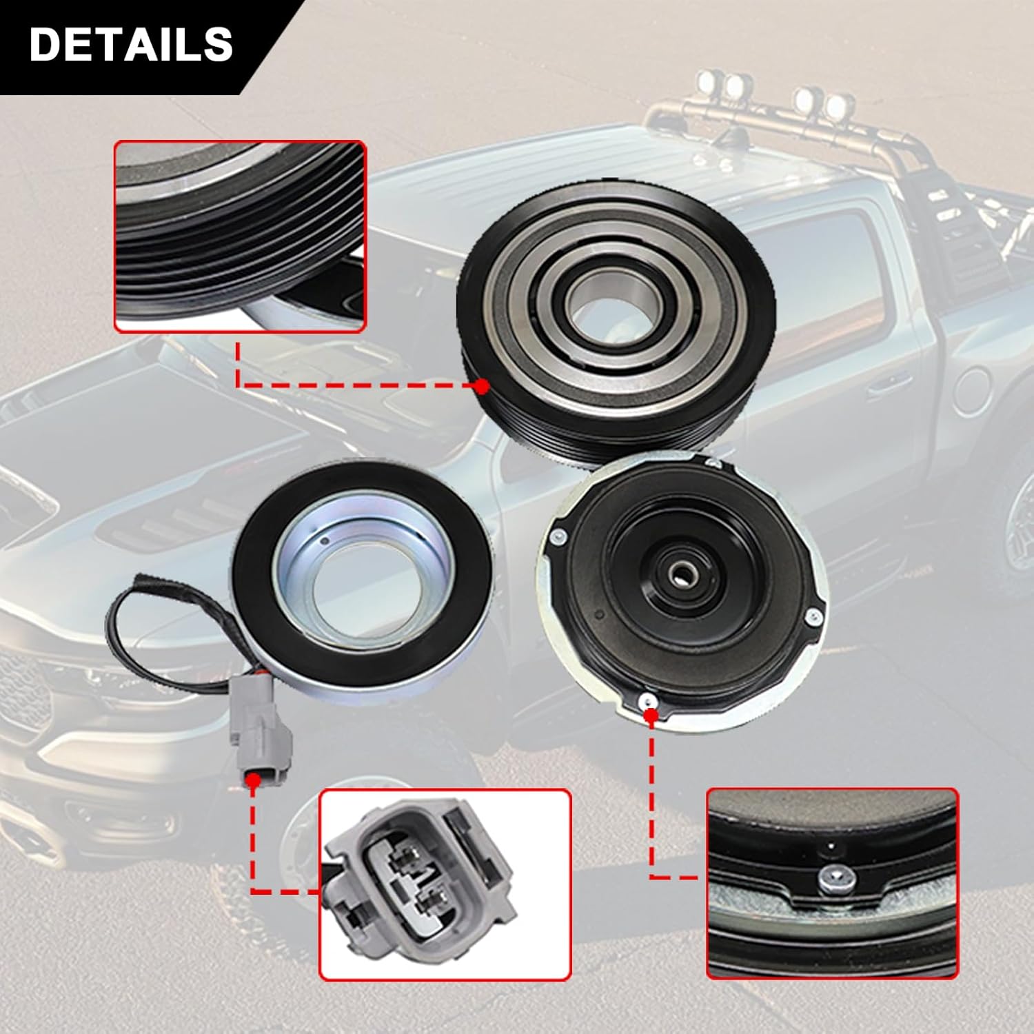 Kit de reparación del conjunto del embrague del compresor de CA compatible con Dodge Ram 1500 5.7L 2014 2015 2016 2017 2018# AIG380-CL 68140664AC