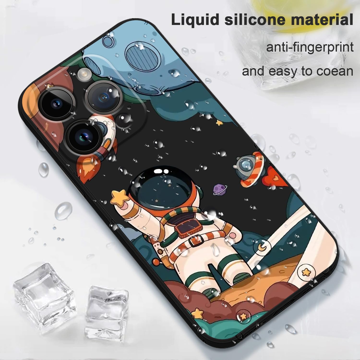 LEECG Funda para iPhone 15 Pro, para iPhone 15 Pro, diseño de patrón creativo lateral de astronauta, silicona líquida a prueba de golpes, suave para