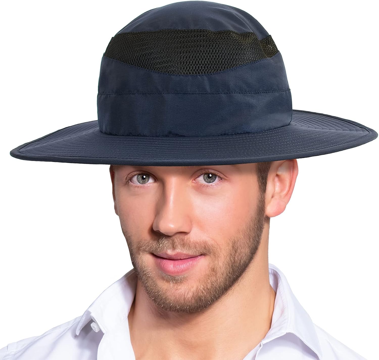 Tirrinia Sombreros para hombre, sombrero de ala ancha con malla transpirable, sombrero de pesca plegable con banda para el sudor, pesca, camping,
