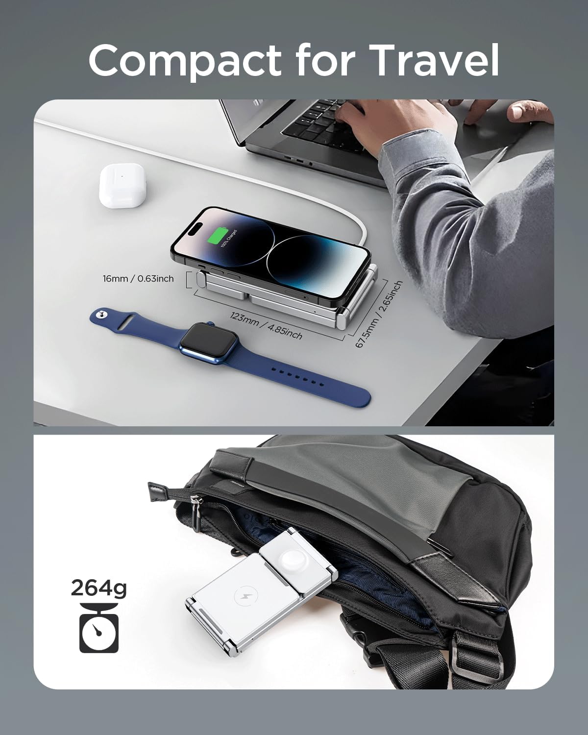 Hohosb – Estación de carga magnética, 3 en 1, plegable, de aleación de zinc, cargador inalámbrico compatible con cargador Magsafe para iPhone