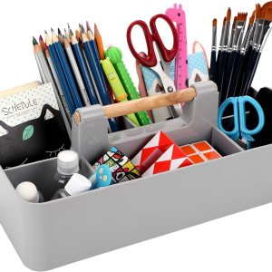 BTSKY Organizador de almacenamiento portátil de plástico apilable, organizador de almacenamiento dividido para manualidades con mango de madera para BTSKY Organizador de almacenamiento portátil de plástico apilable, organizador de almacenamiento dividido para manualidades con mango de madera para