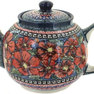 Tetera mediana con diseño de flor de selva de cerámica polaca rosa azul Tetera mediana con diseño de flor de selva de cerámica polaca rosa azul