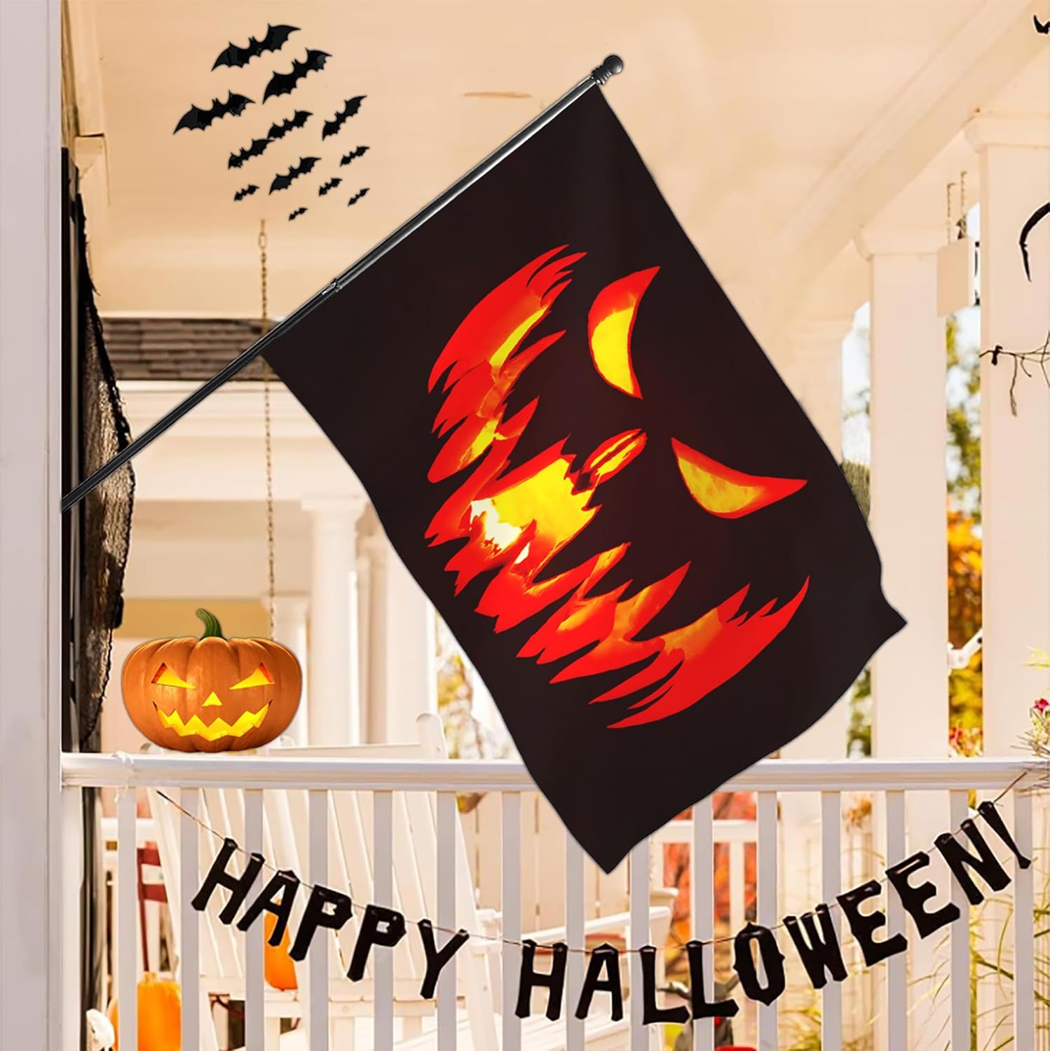 Bandera de Halloween de 3 x 5 para exteriores, bandera de calabaza de Halloween de doble cara para interiores y exteriores, decoración de Halloween,