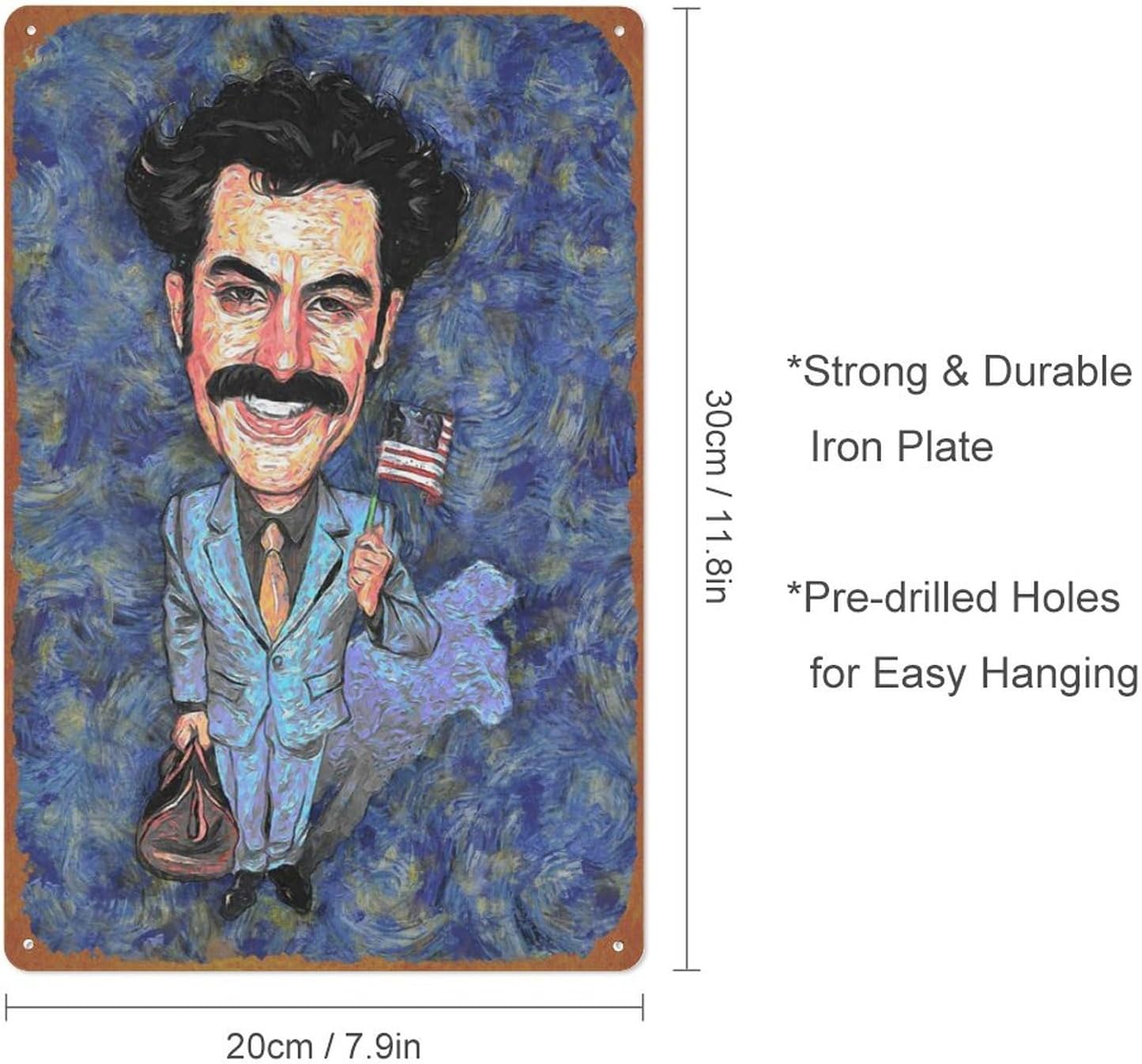 borat sagdiyev – Pósteres de película de lata, retro, de metal, para bar, pub, hogar, cafeterías, decoración de pared, 8 x 12 pulgadas (7.9 x 11.8