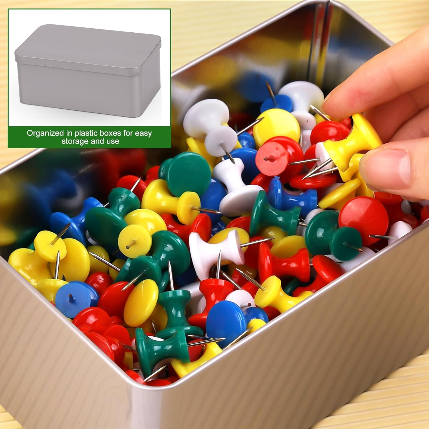 200 tachuelas para tablón de anuncios, varios colores, alfileres para colgar en la pared, tablero de corcho, oficina, hogar, decoración con caja de