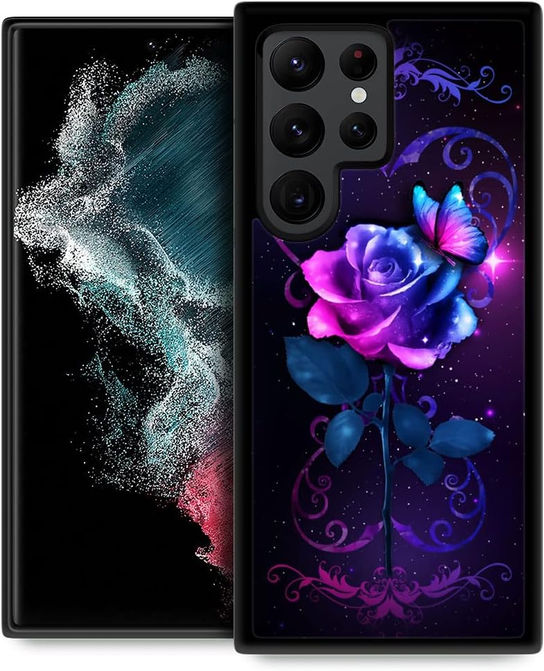ZHEGAILIAN Funda compatible con Samsung Galaxy S23 Ultra, Love Rose Butterfly Galaxy S23 Ultra para niñas, antideslizante, funda de TPU suave