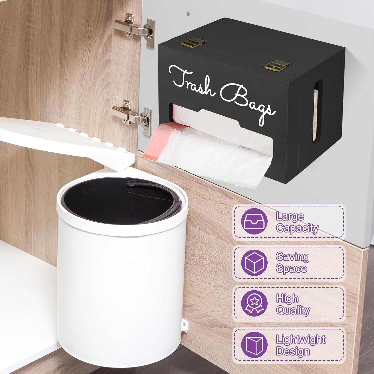 Dispensador de bolsas de basura extragrande, soporte de bolsa de plástico montado en la pared, soporte para bolsa de basura para gabinete, soporte