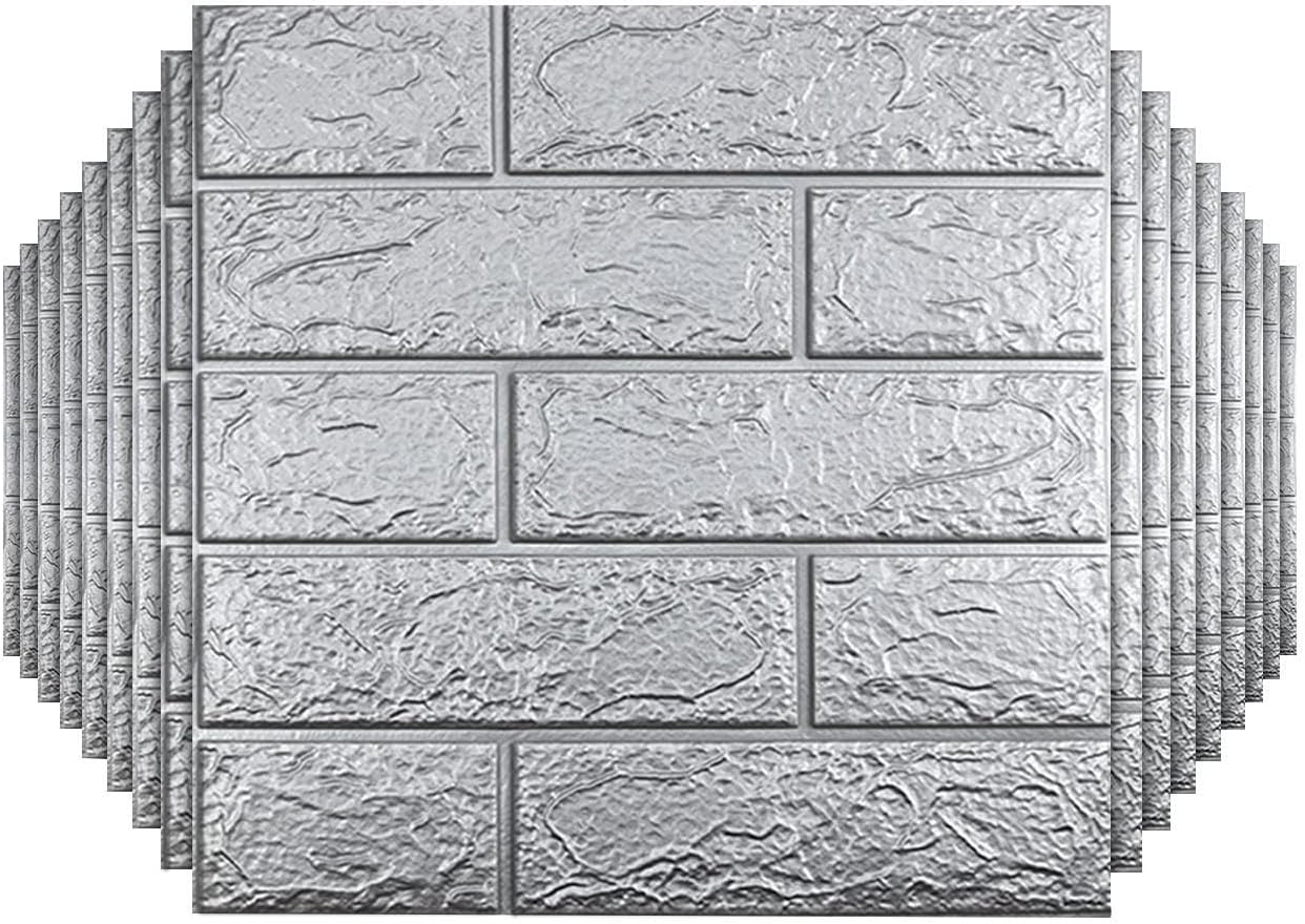 20 paneles de pared 3D plateados, cobertura de 29 pies cuadrados, adhesivo imprimible con paneles de pared de espuma de polietileno autoadhesivos